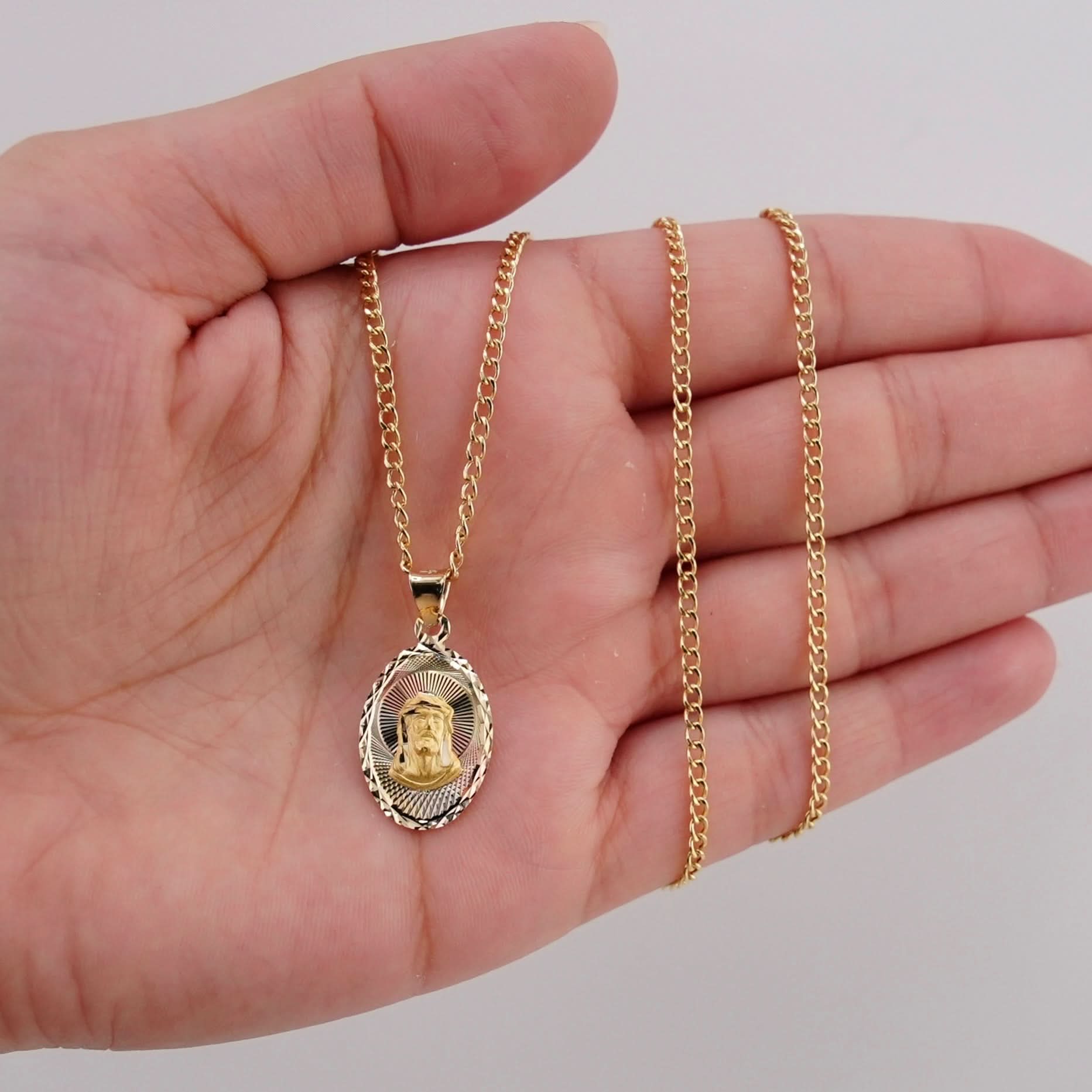 14k Gold Jesus Chain Set