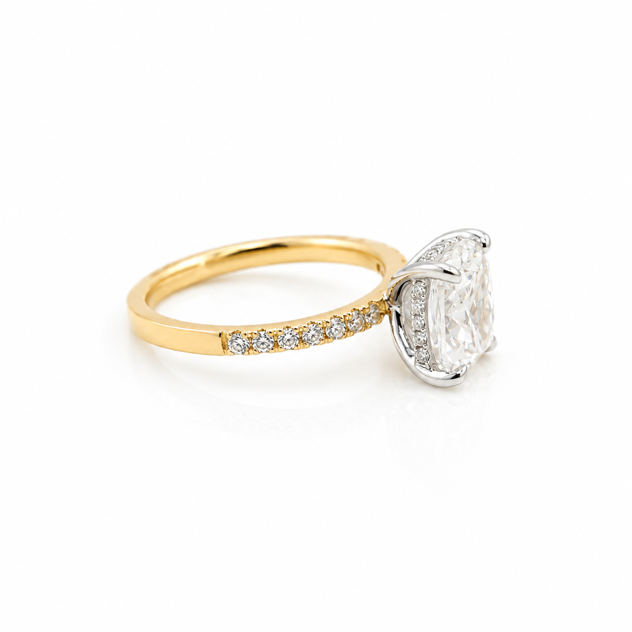 14k Gold Cushion Lab Diamond Ring 4.02ct