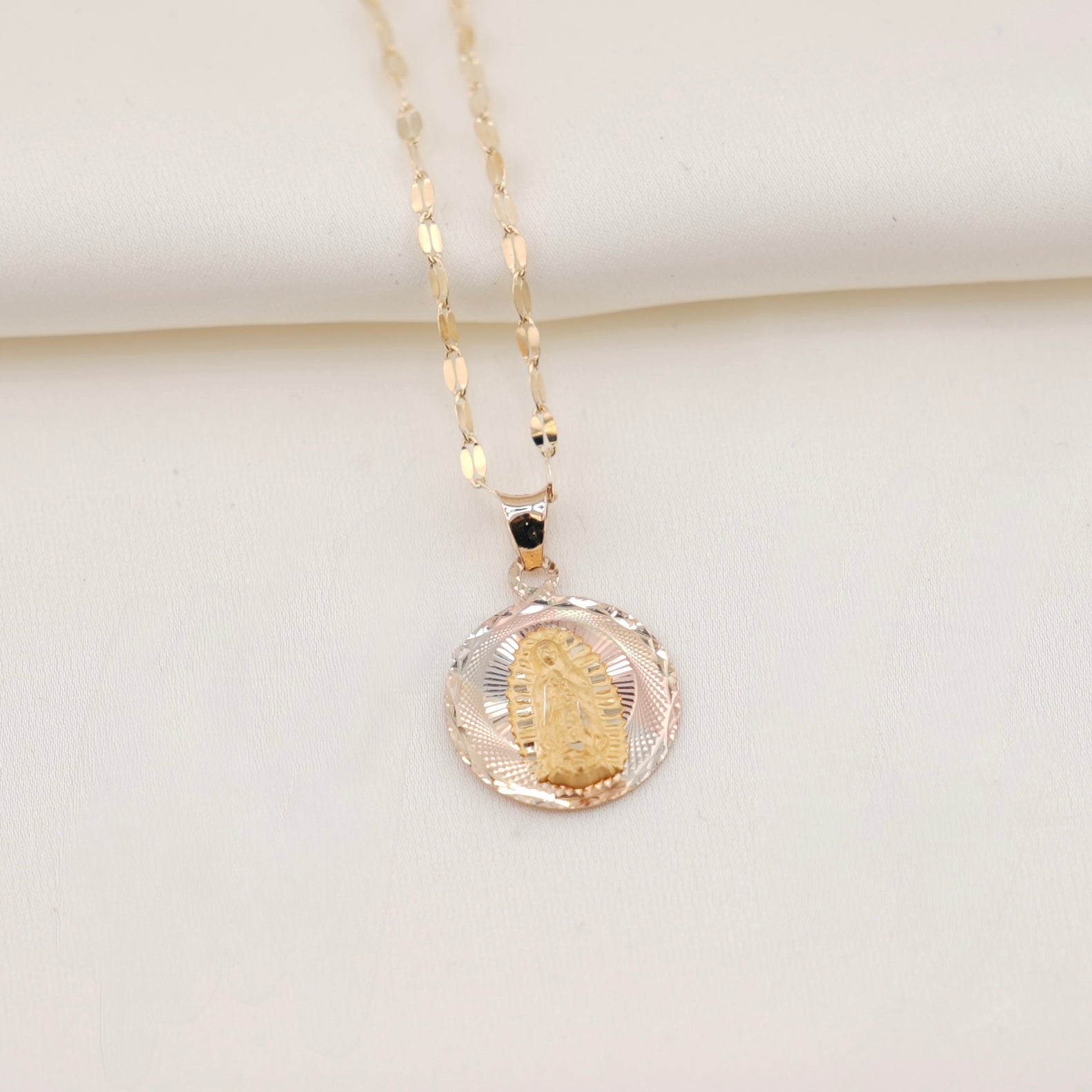 14k Gold Double Sided Virgencita/JesusChain Set