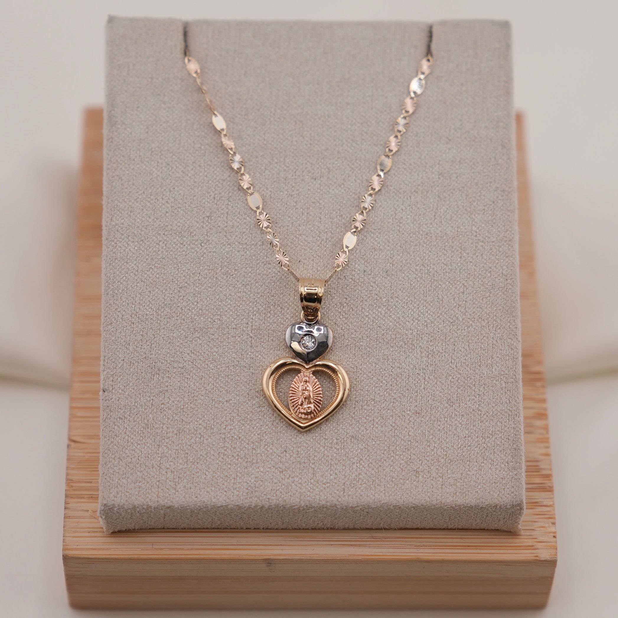 14k Gold Virgencita Heart Chain set
