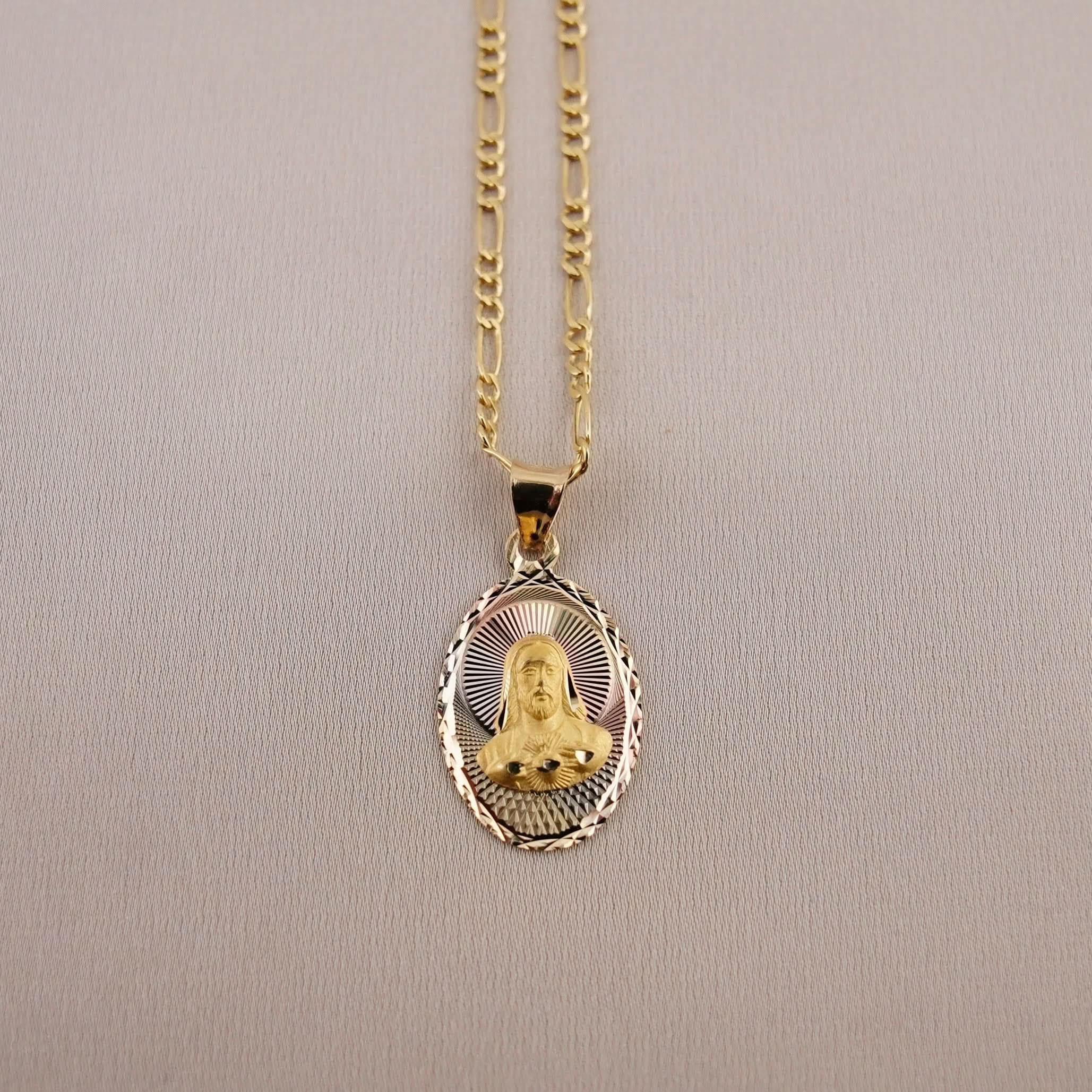14k Gold Jesus Chain Set