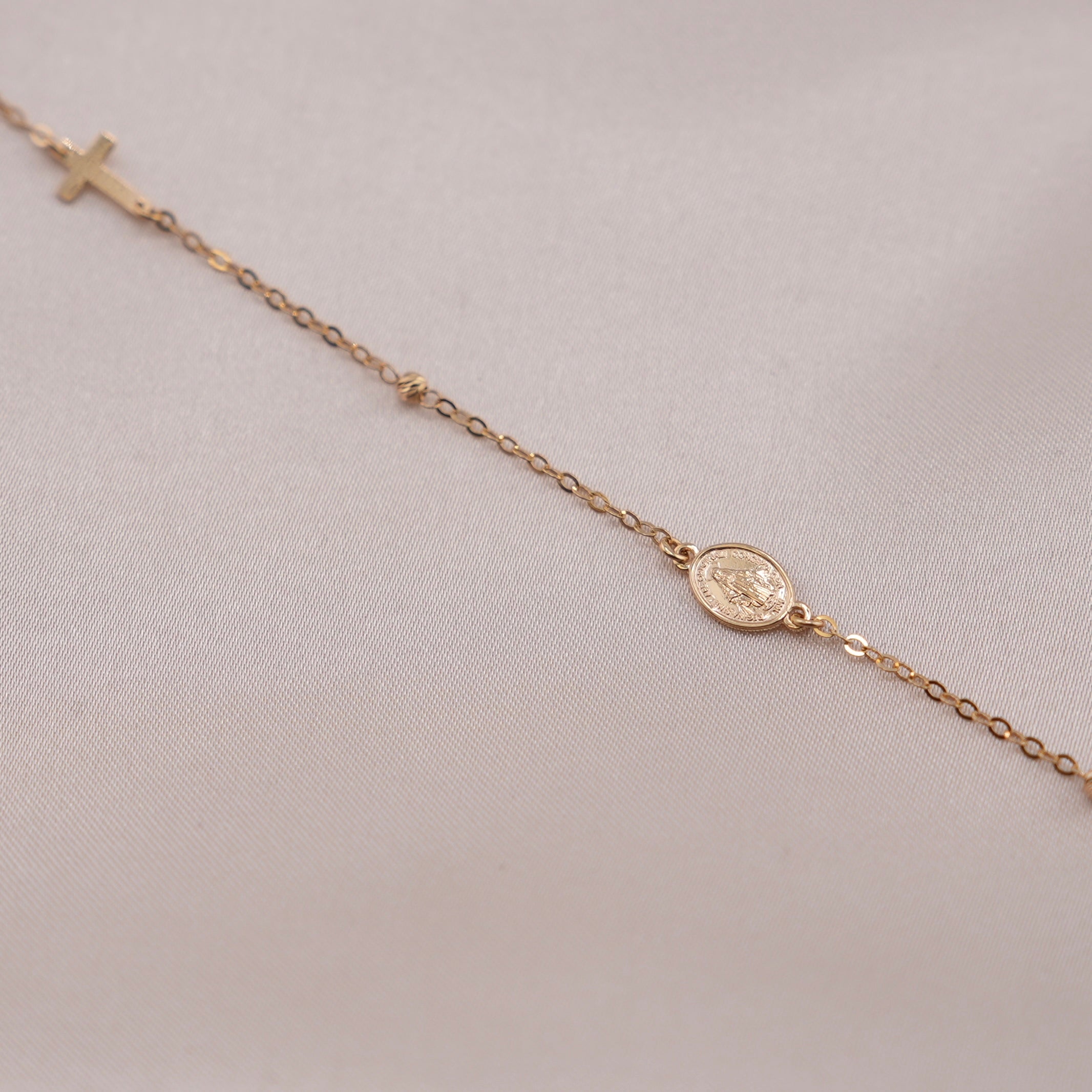 14k Gold Virgencita & Cross Bracelet
