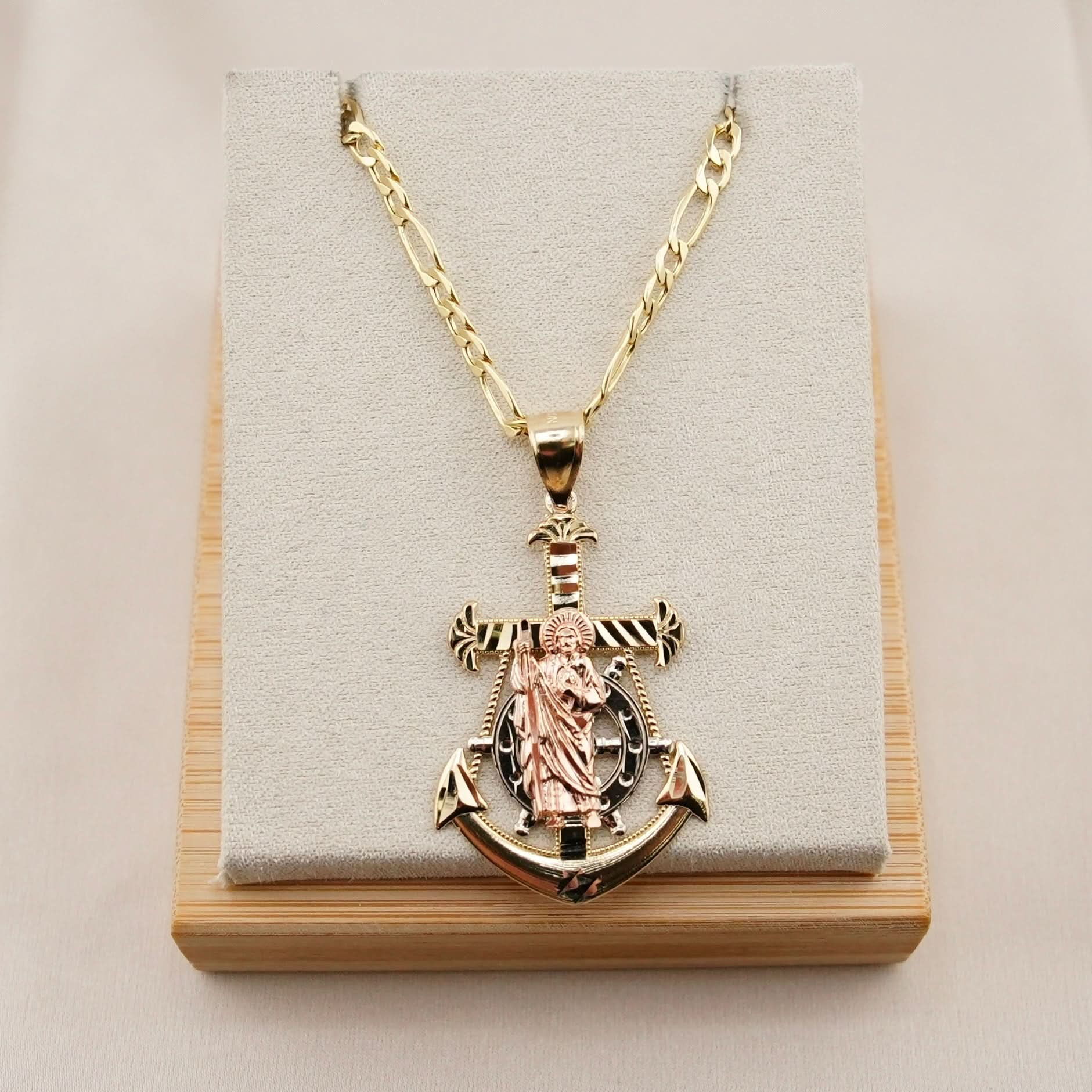 14k Gold San Judas Anchor Chain Set