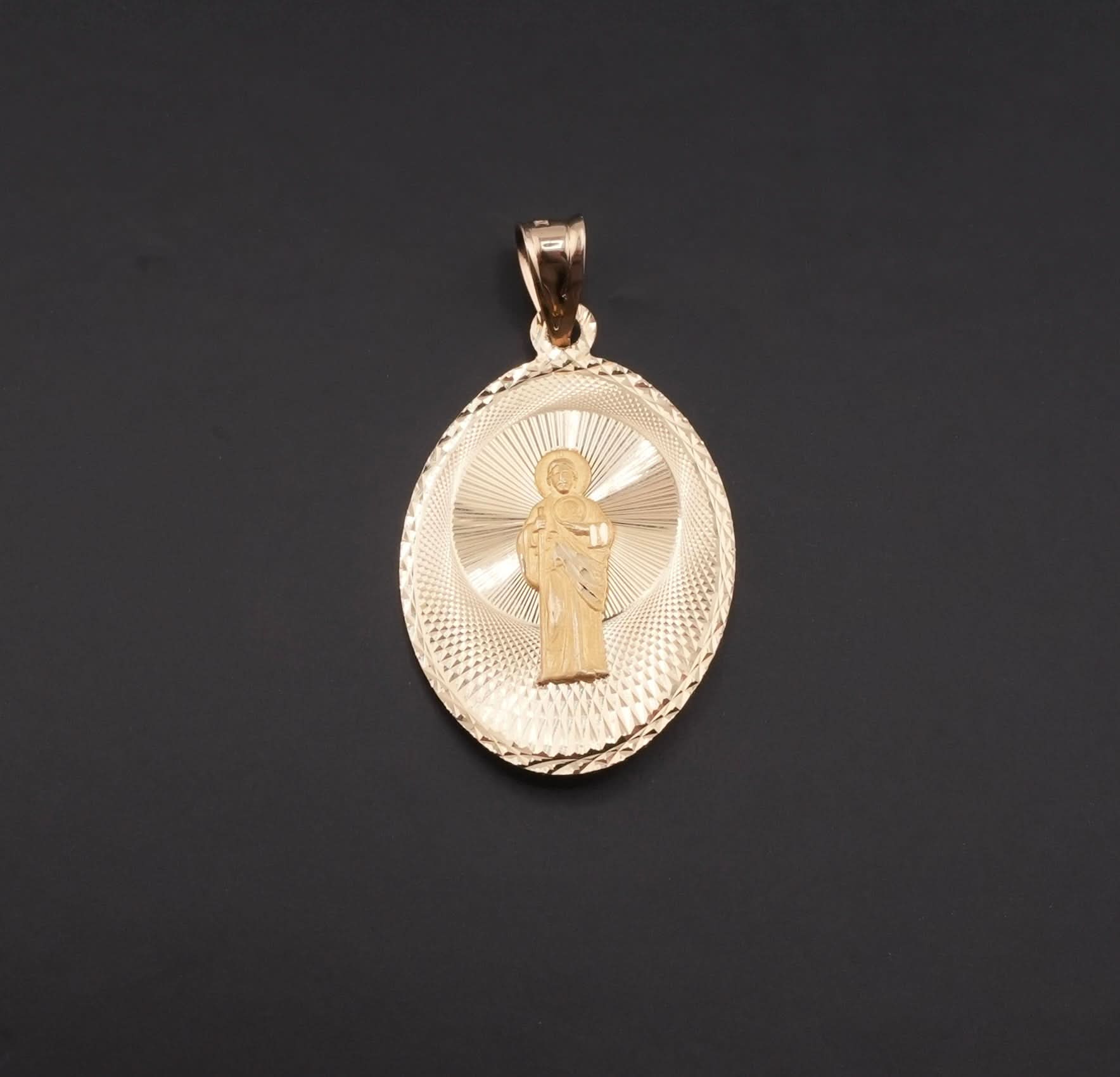 14k Gold Double-Sided Virgencita & San Judas Pendant