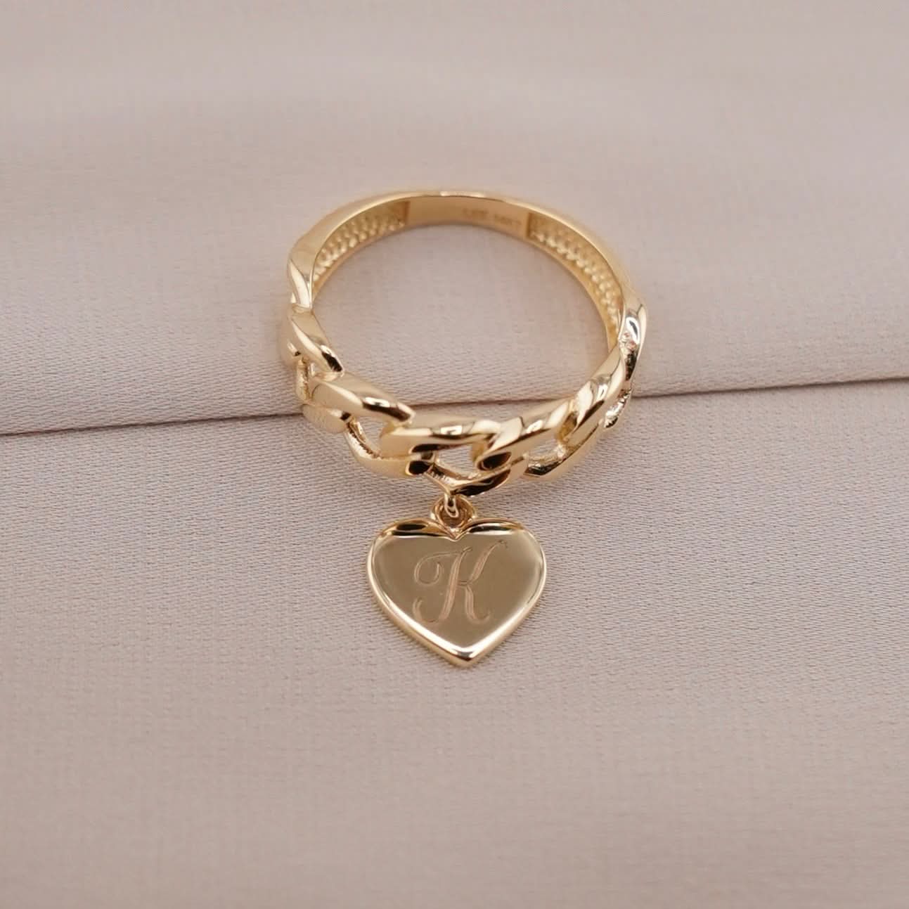14k Gold Initial Cuban Ring