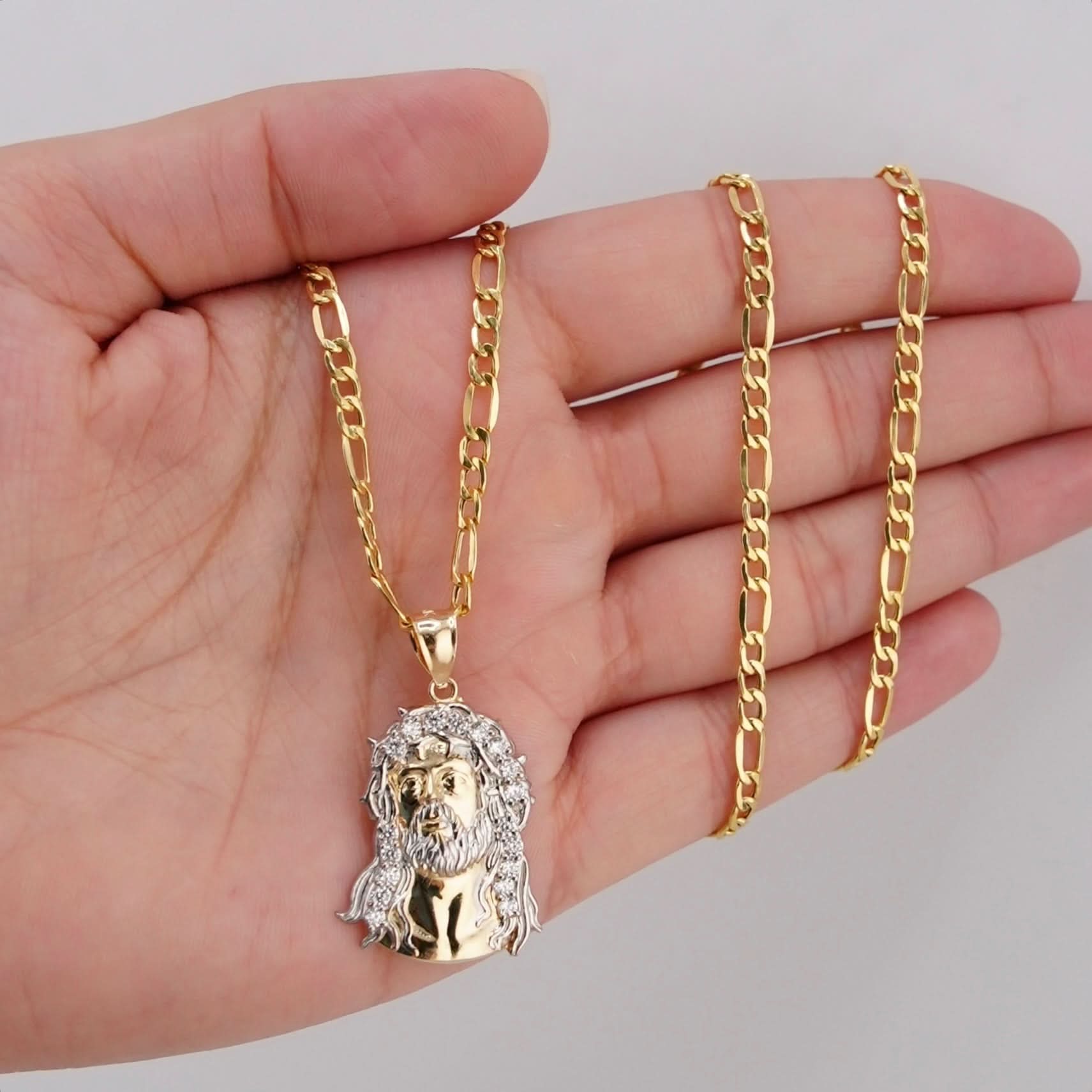 14k Gold Small Jesus Chain Set . 007
