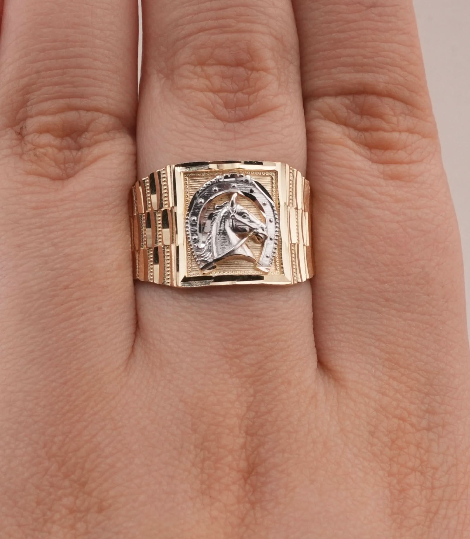 14K Gold Horse Men's Ring
