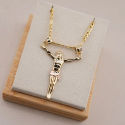 14k Gold Medium Jesus Chain Set
