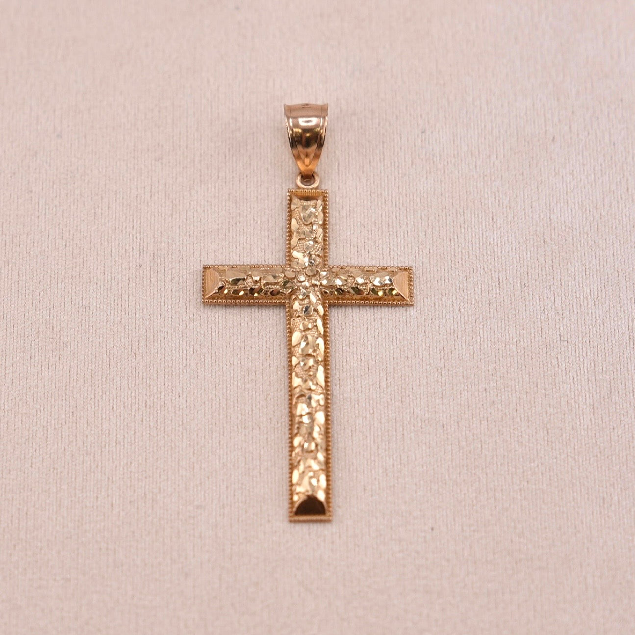 14k Gold Nugget Cross Pendant