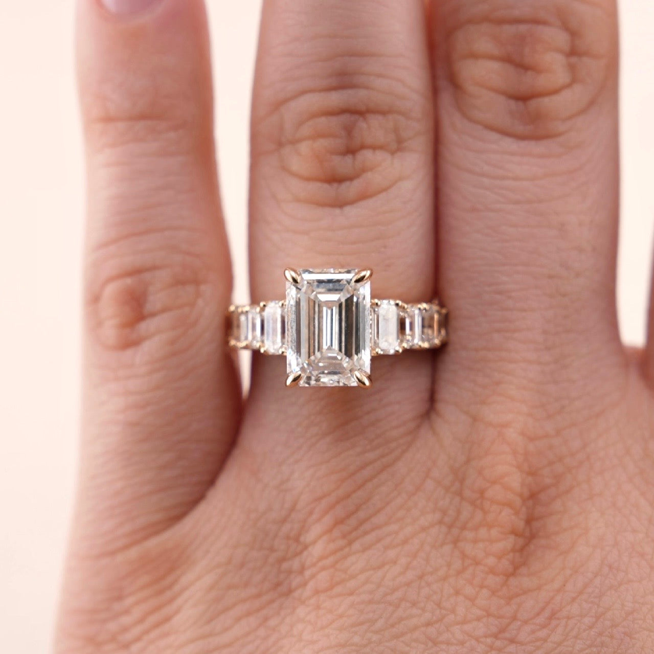 14k Gold Emerald Lab Diamond Ring 4.10ct