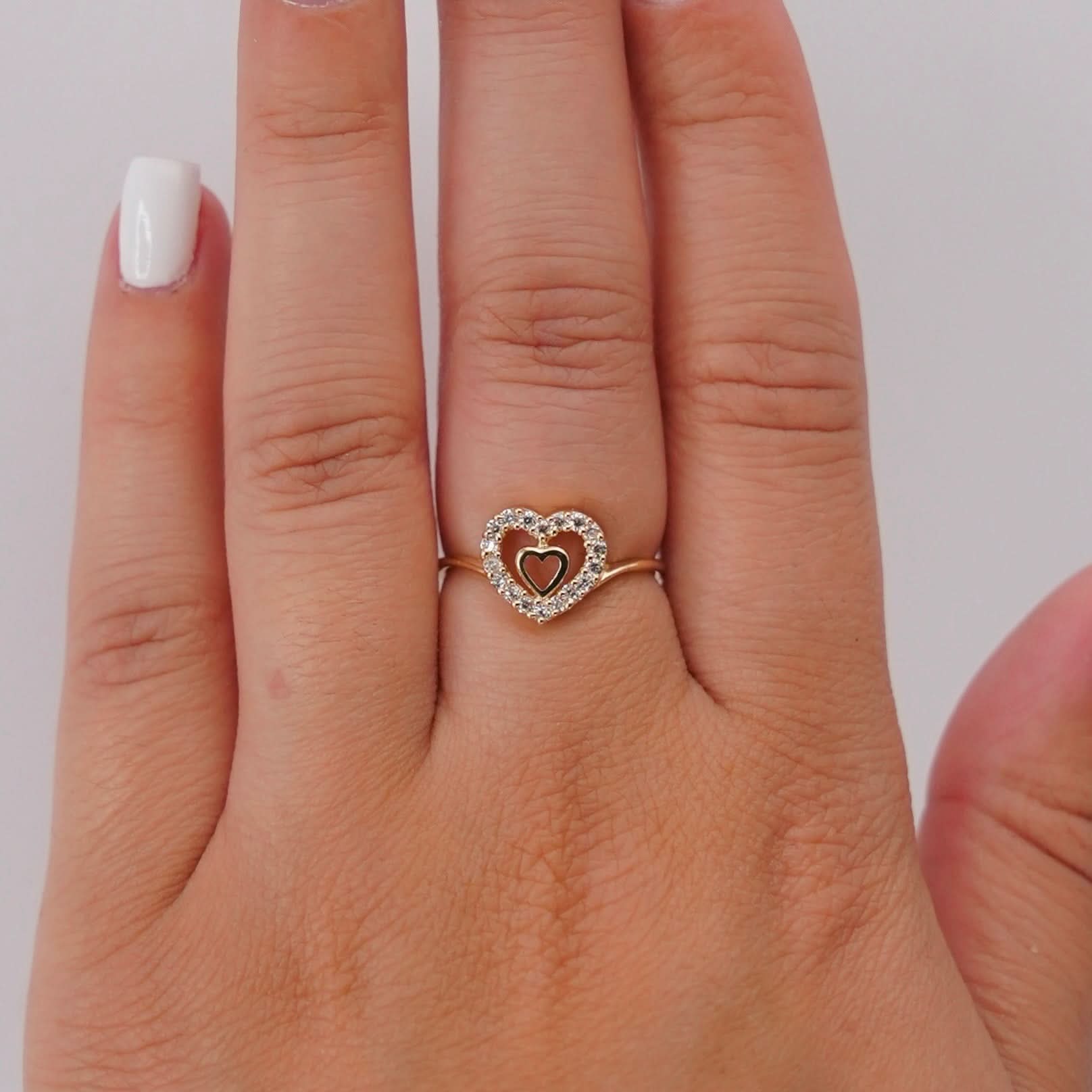 14k Gold Double Heart Ring