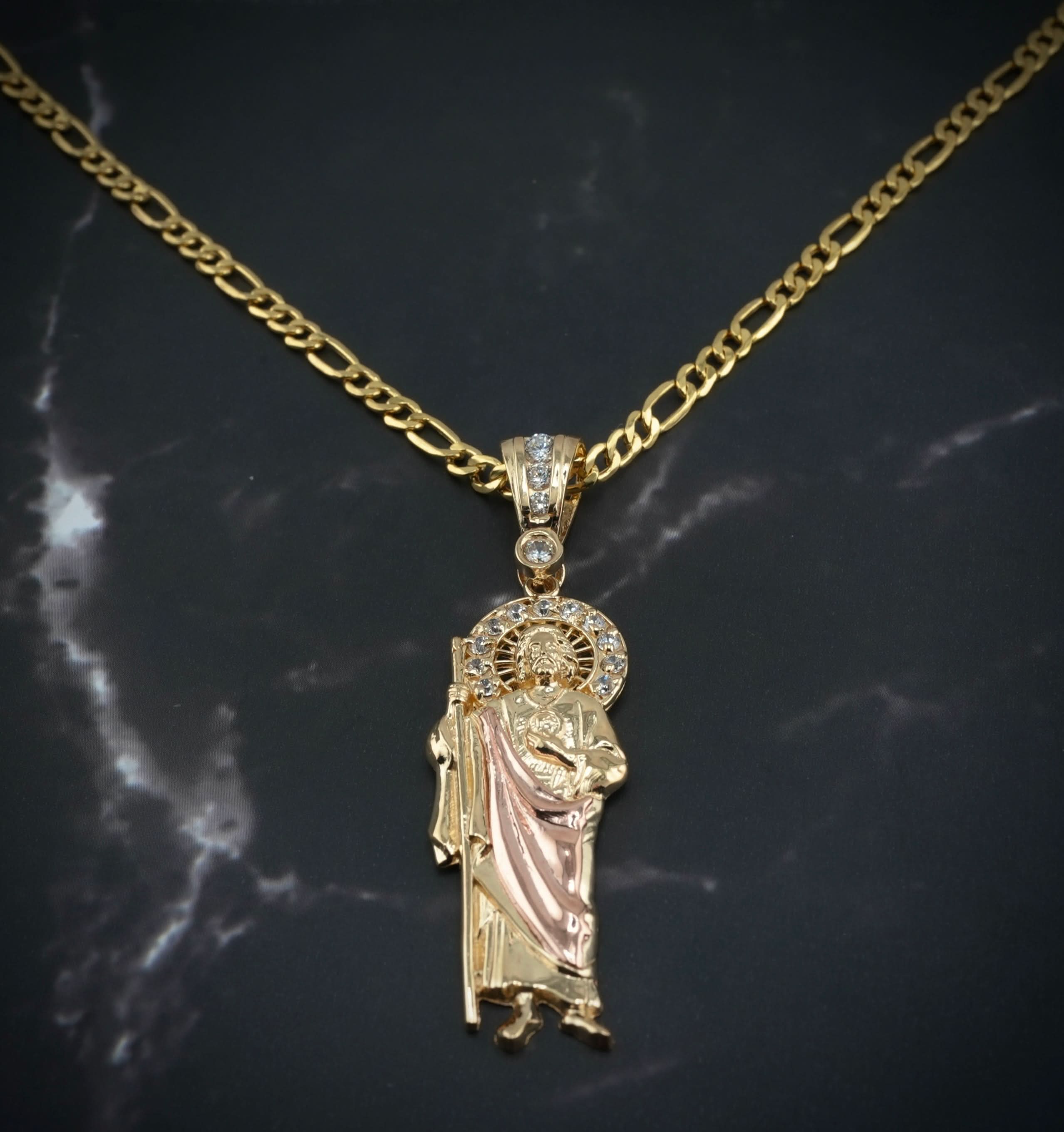 14k Gold Medium San Judas Pendant or Chain Set