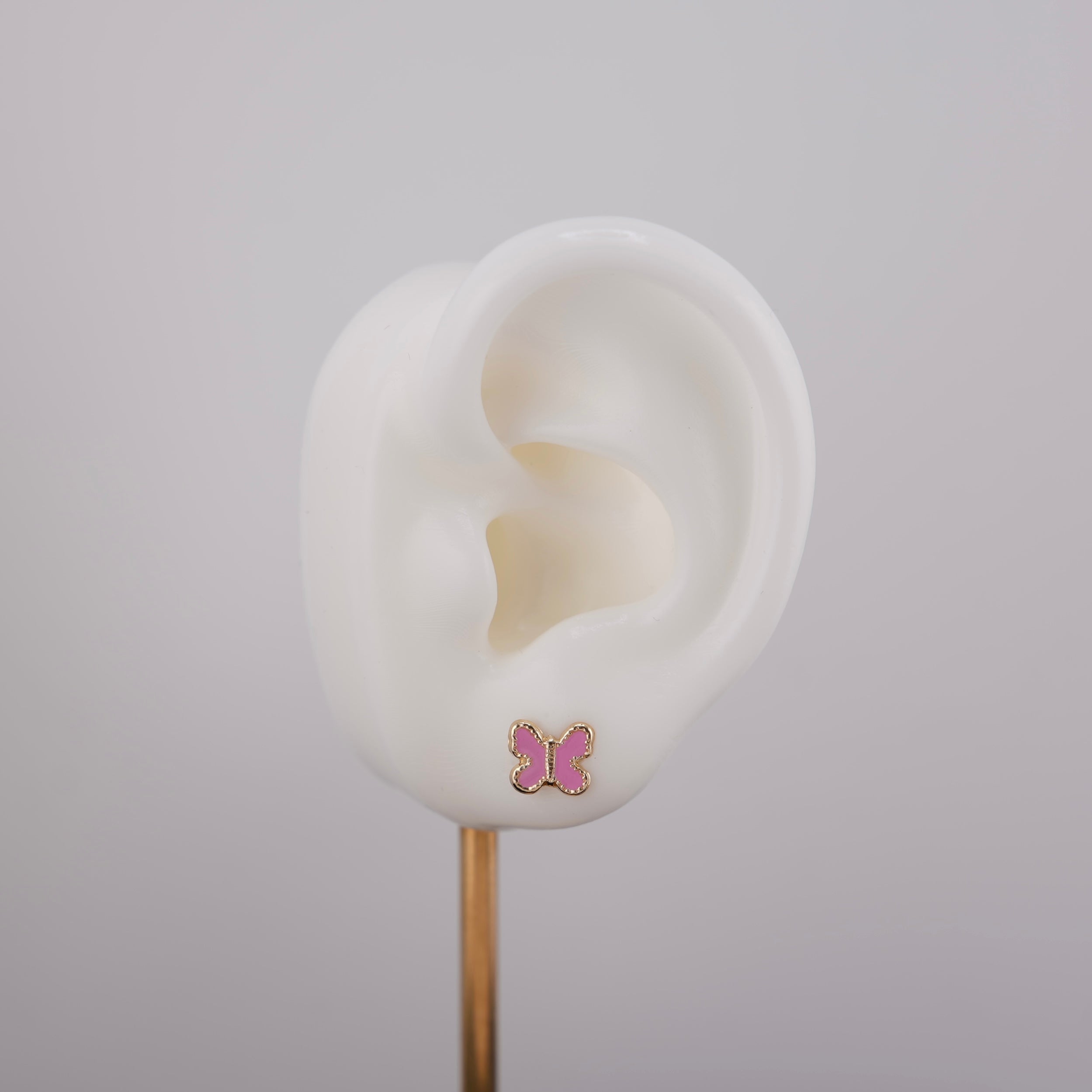 14k Gold Pink Butterfly Earrings
