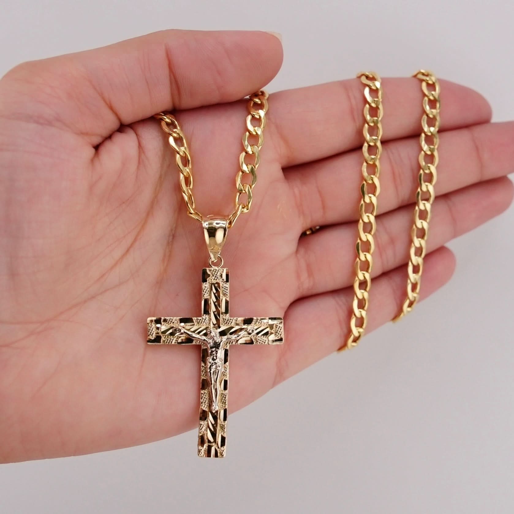 14k Gold Cross Chain Set