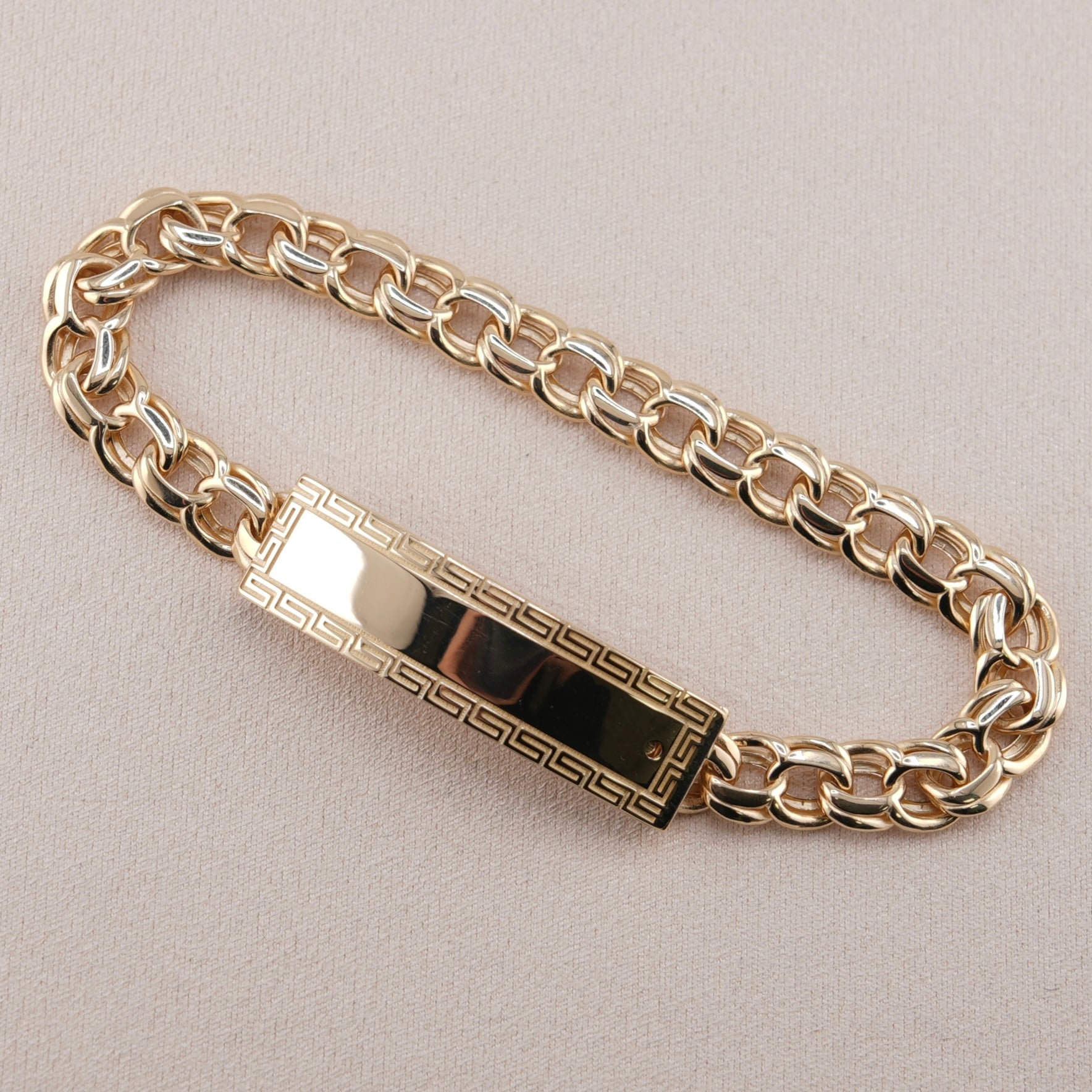 14k Gold Hollow Chino Link ID Bracelet 8.8mm
