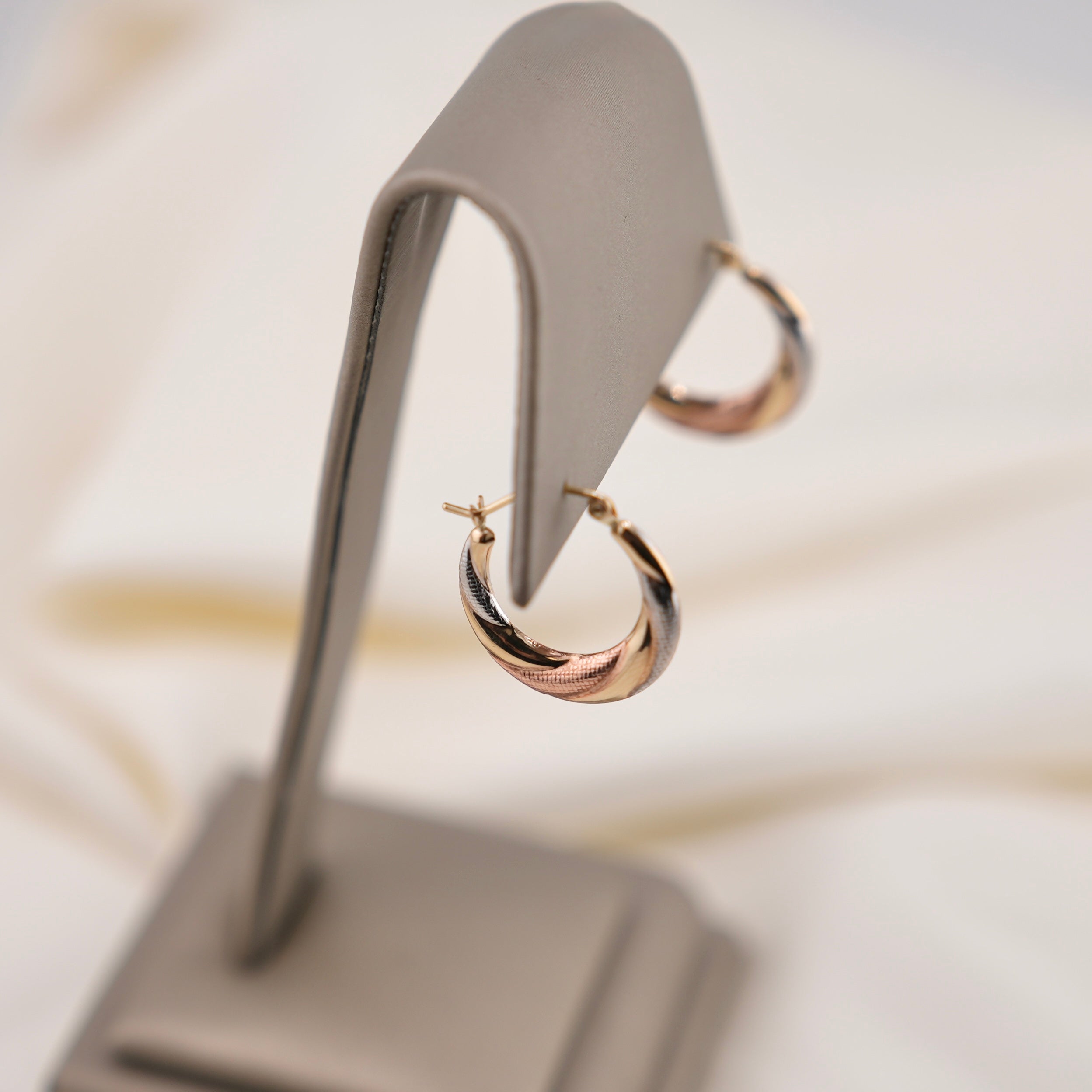 14k Gold Hollow 3 Tone Hoops Earrings