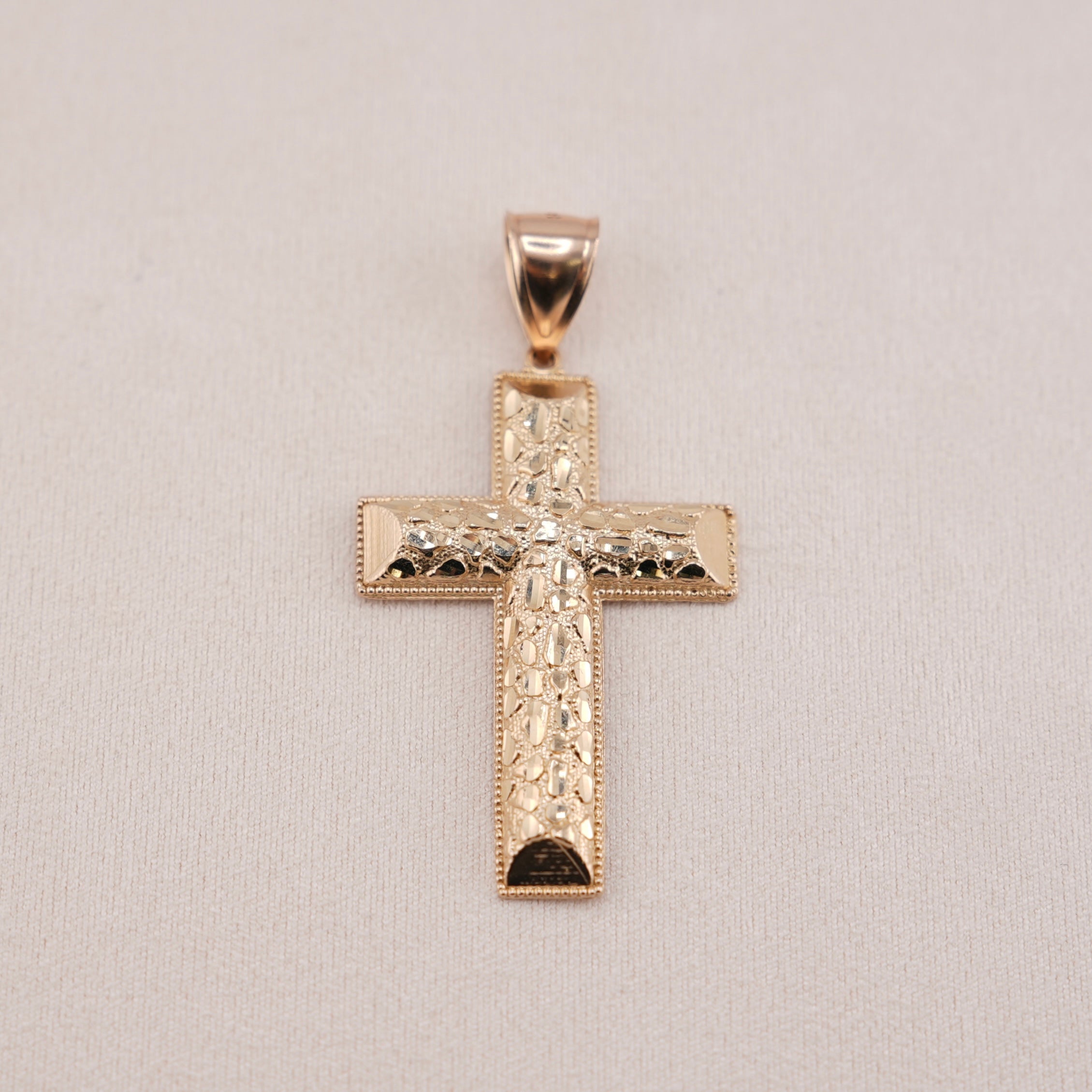 14k Gold Nugget Cross Pendant