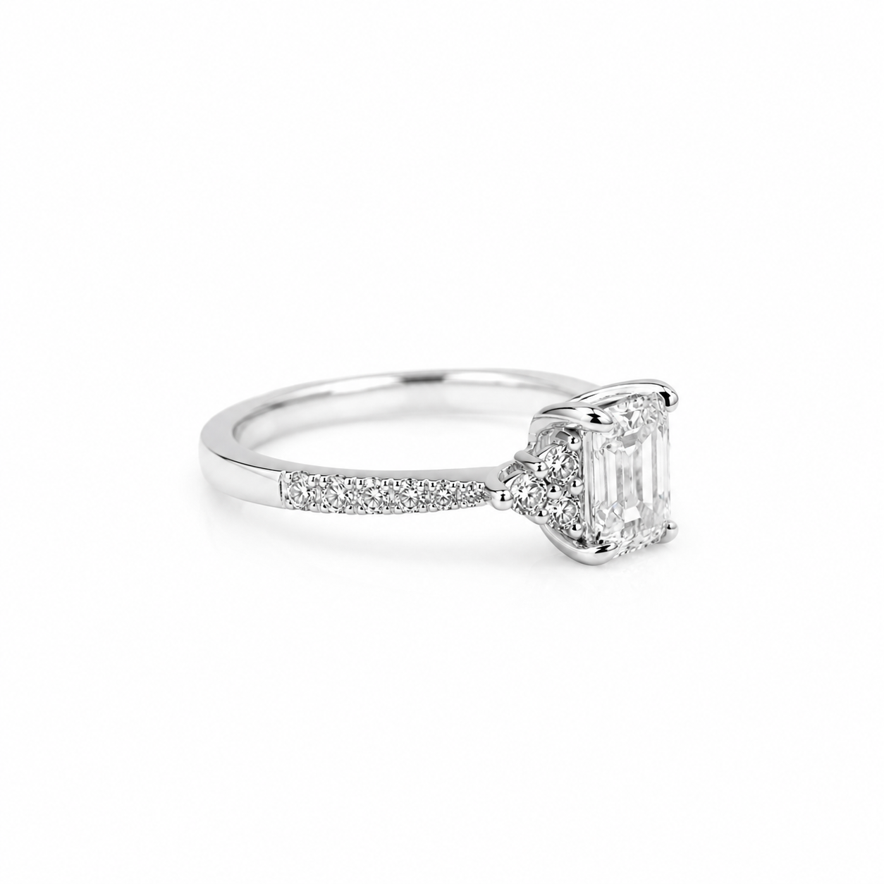14k White Gold Emerald Lab Diamond Ring 1.07ct