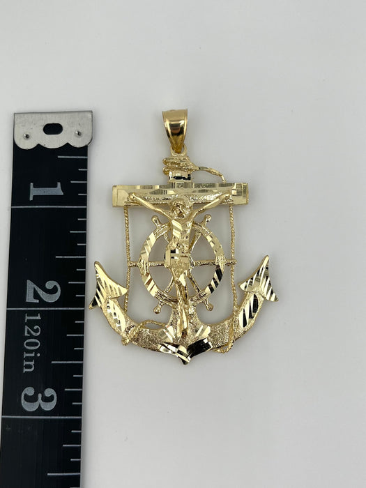 14k Gold Large Jesus Anchor Chain Set P35-09
