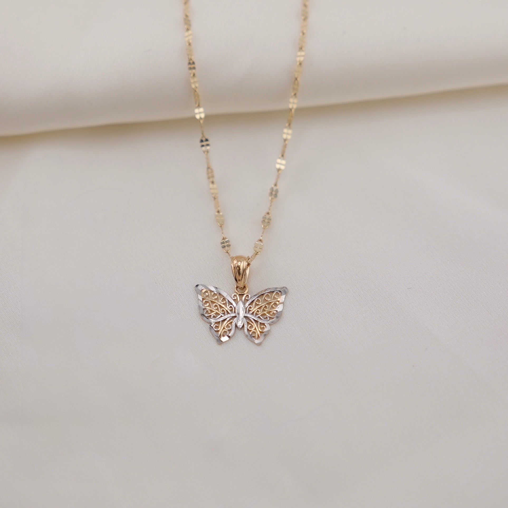 14k Gold Butterfly Chain Set