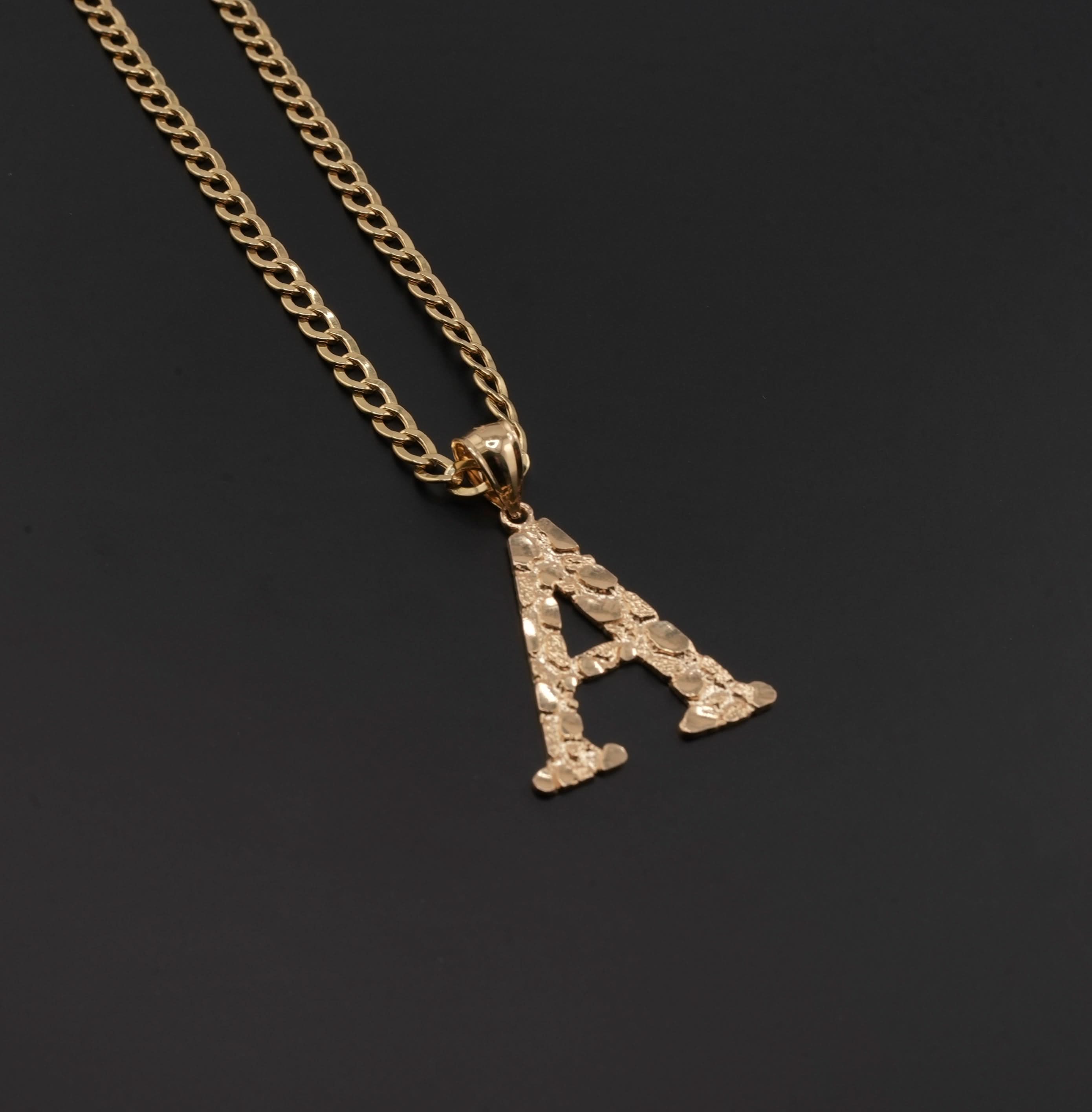 14K Gold Men’s Nugget Initial Chain Set