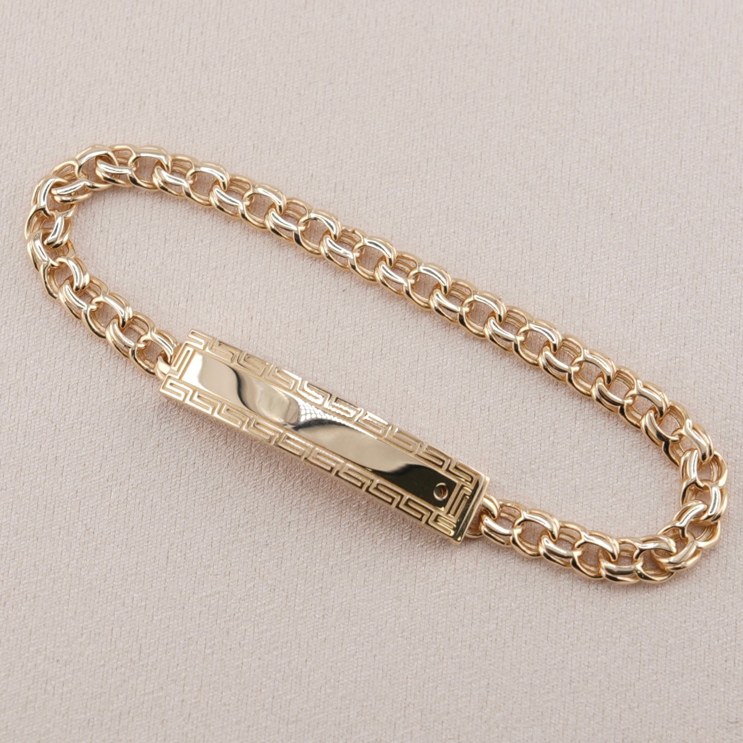 14k Gold Hollow Chino Link ID Bracelet 6mm