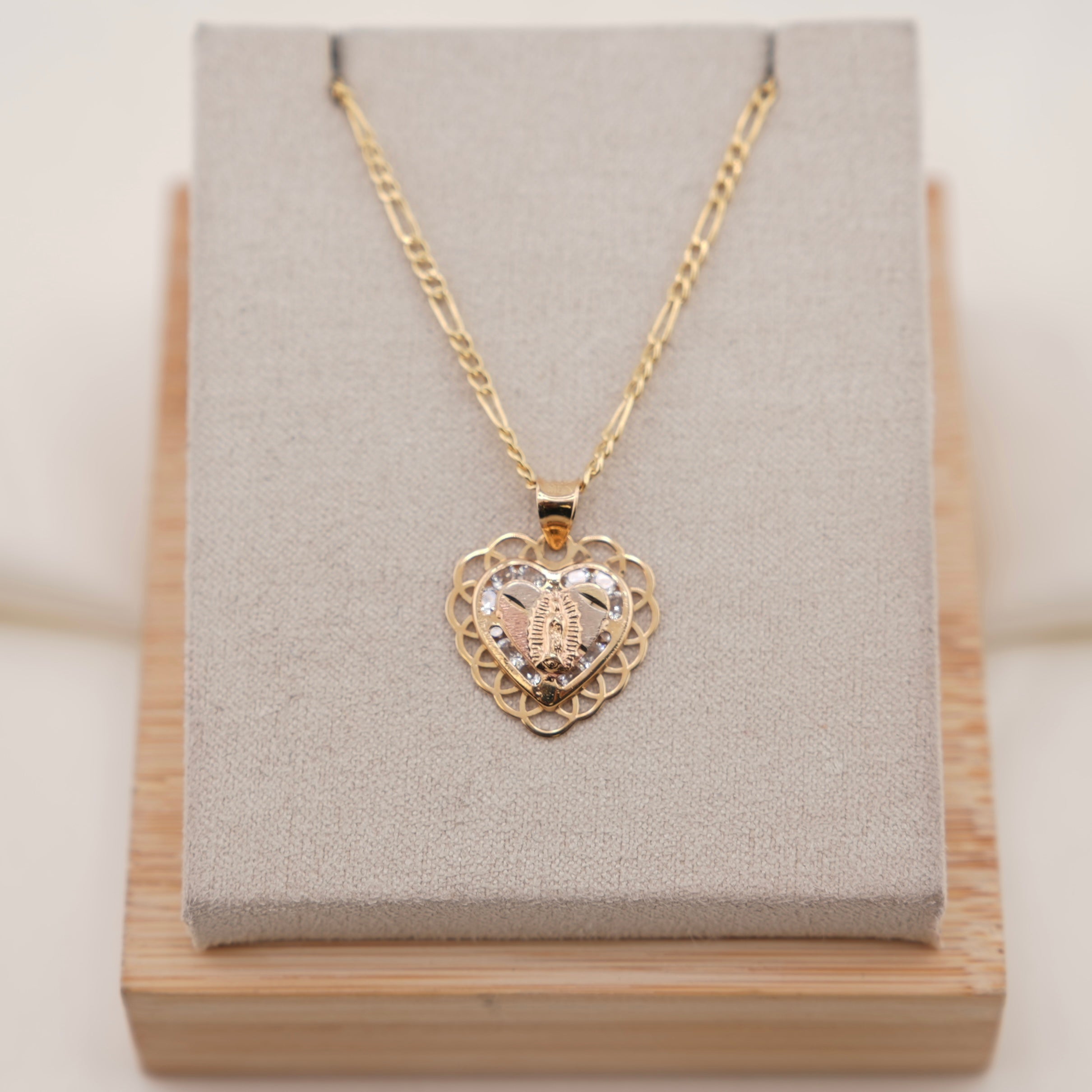 14k Gold Virgencita Heart Chain Set