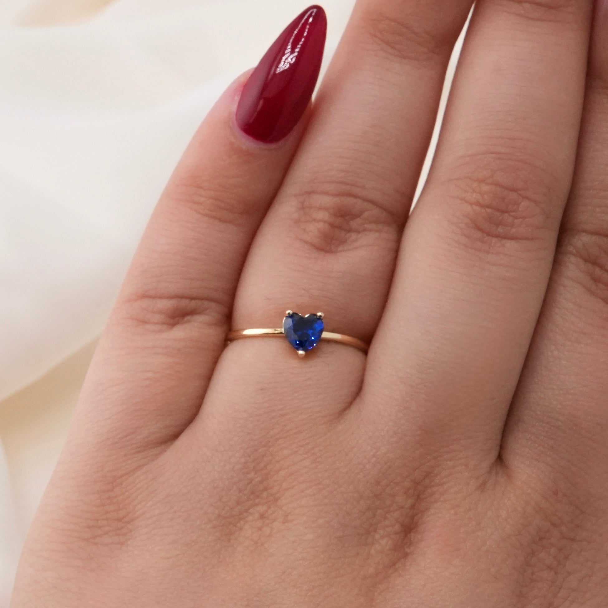 14k Gold Blue Heart Earrings & Ring Set