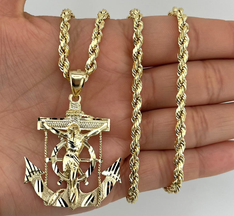 14k Gold Medium Jesus Anchor chain set P35-10