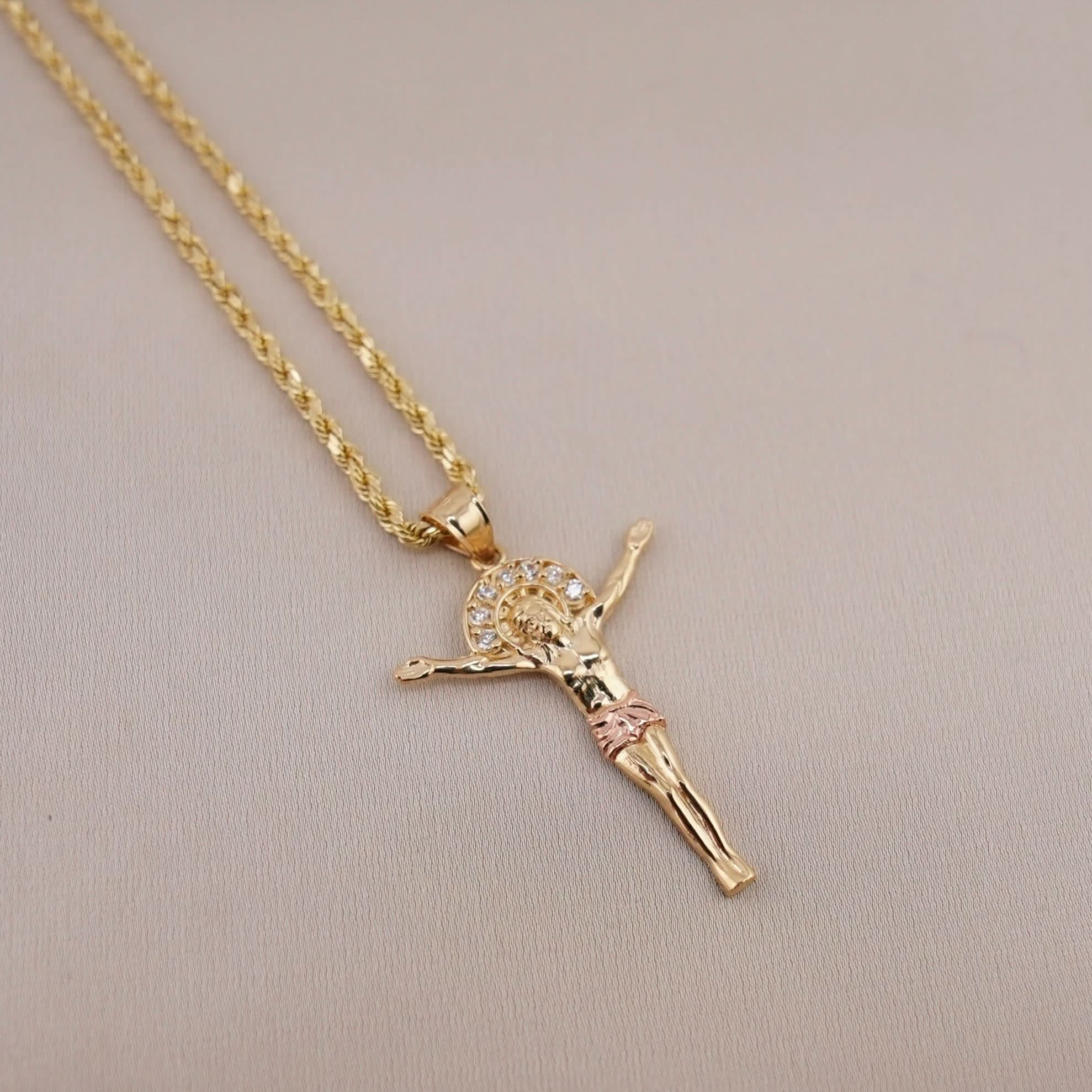 14k Gold Small Jesus Chain Set