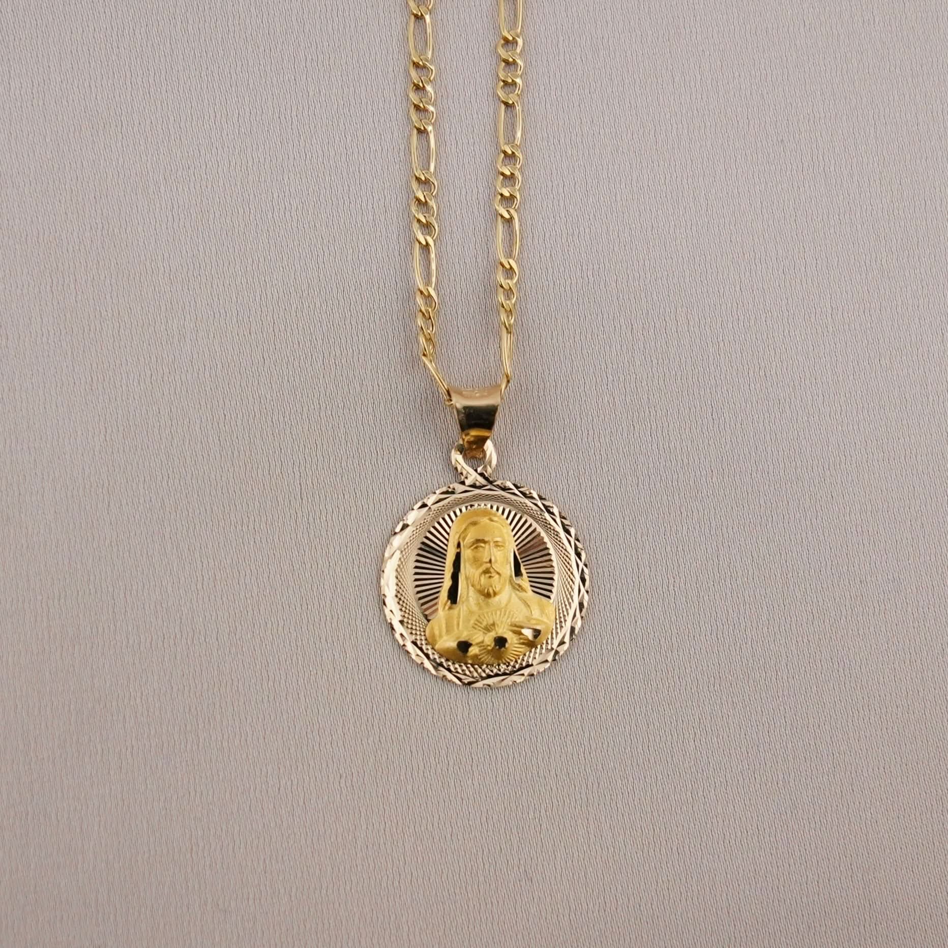 14k Gold Jesus Chain Set