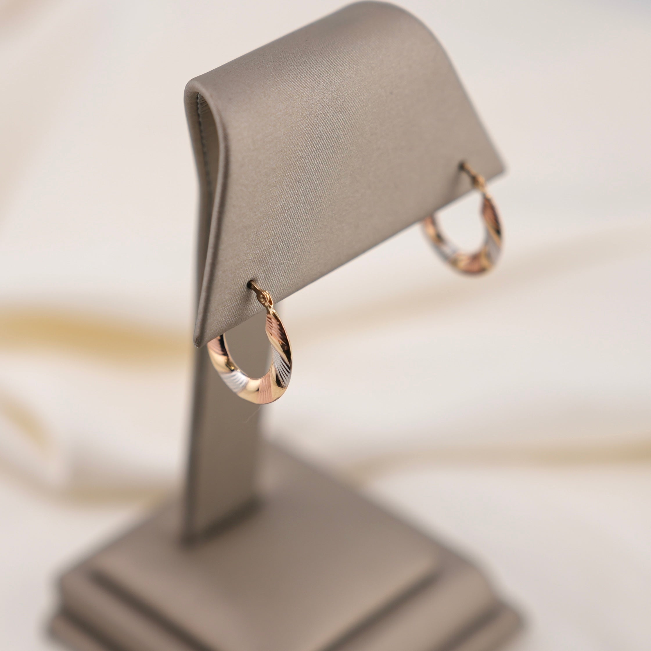 14k Gold Hollow Small 3 Tone Hoop Earrings