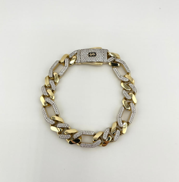 14k Gold Men’s Hollow Figaro CZ Bracelet
