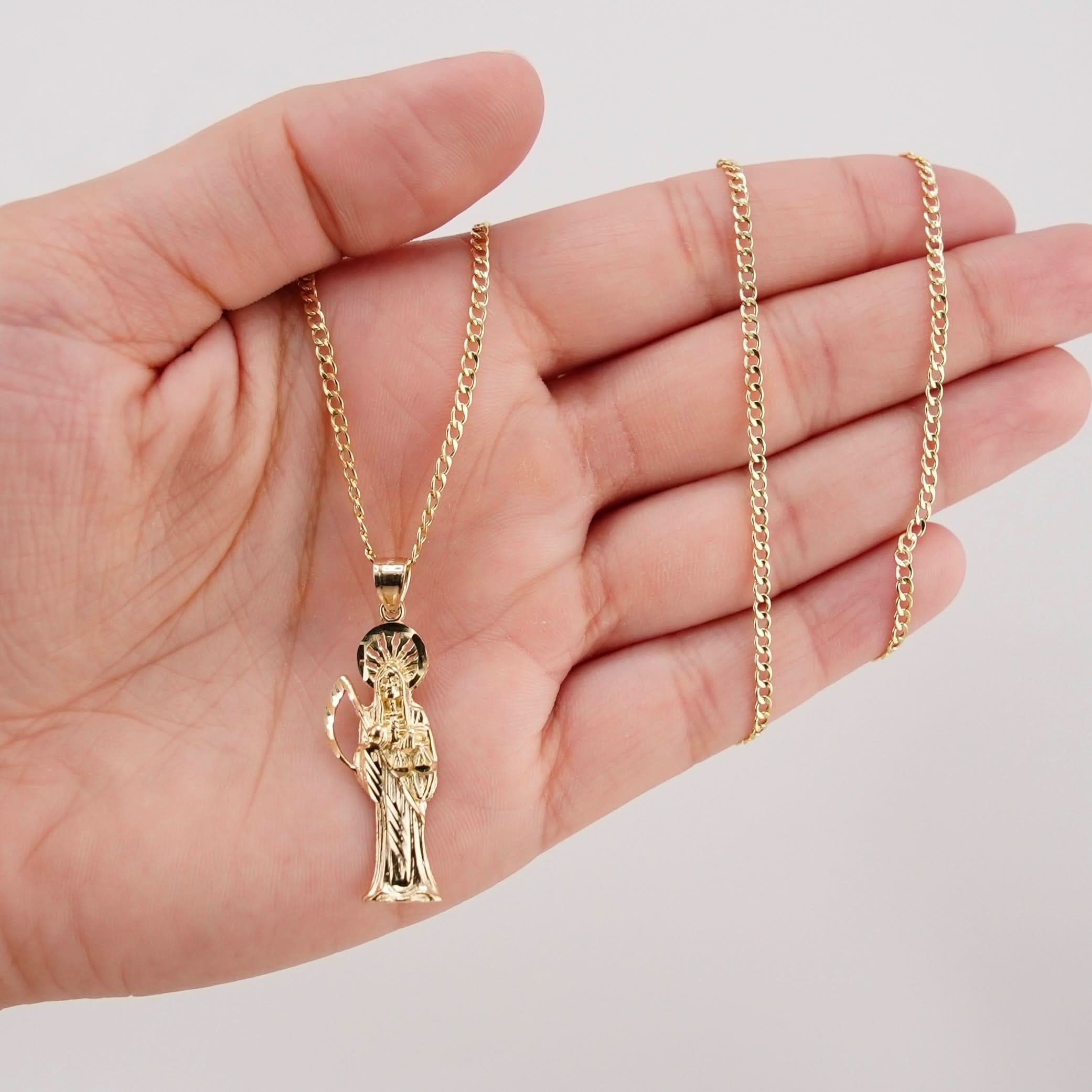 14k Gold Small Santa Muerte Chain Set