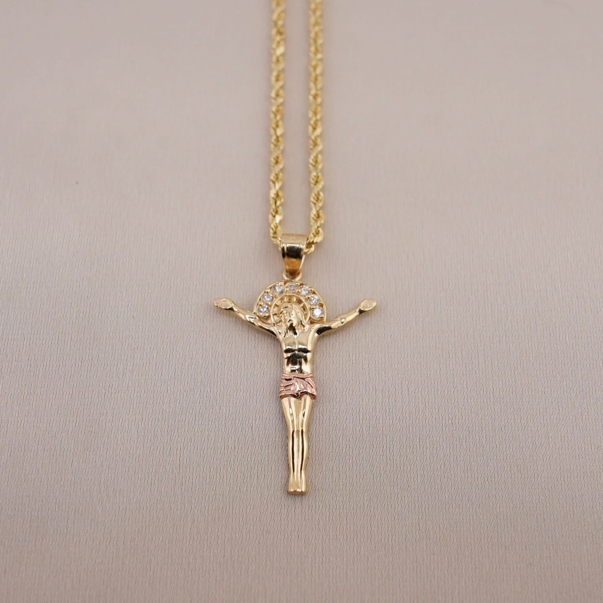 14k Gold Small Jesus Chain Set