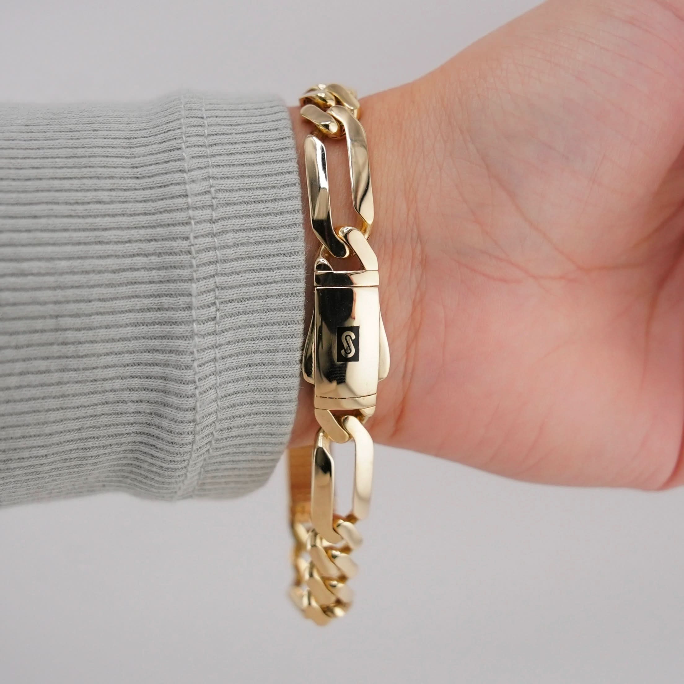 14k Gold Custom Hollow Figaro ID Bracelet