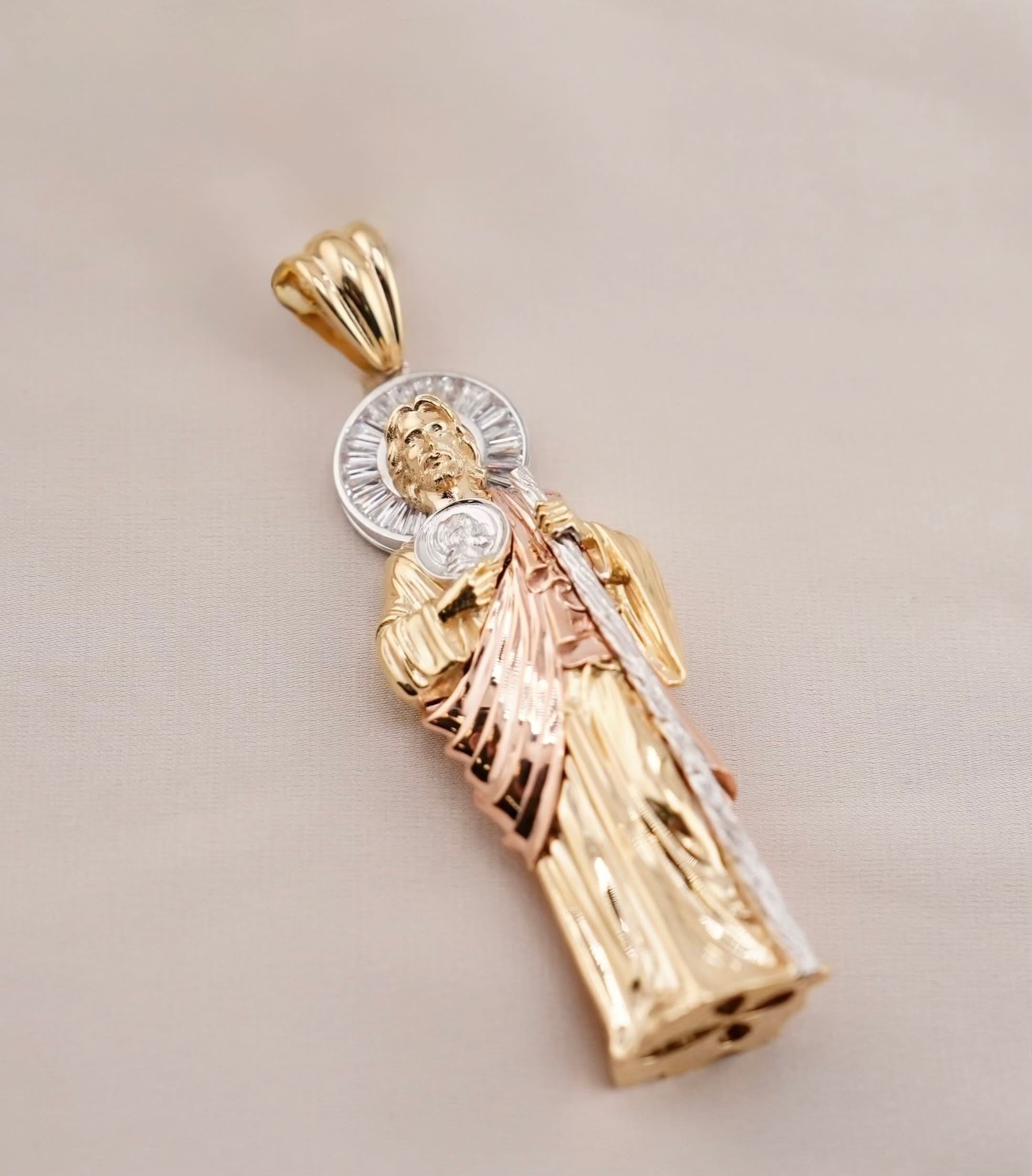 14k Gold Large 3D San Judas Pendant