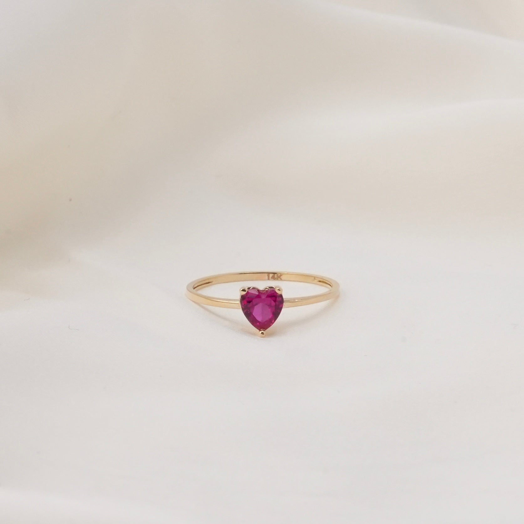 14k Gold Dark Pink Heart Earrings & Ring Set