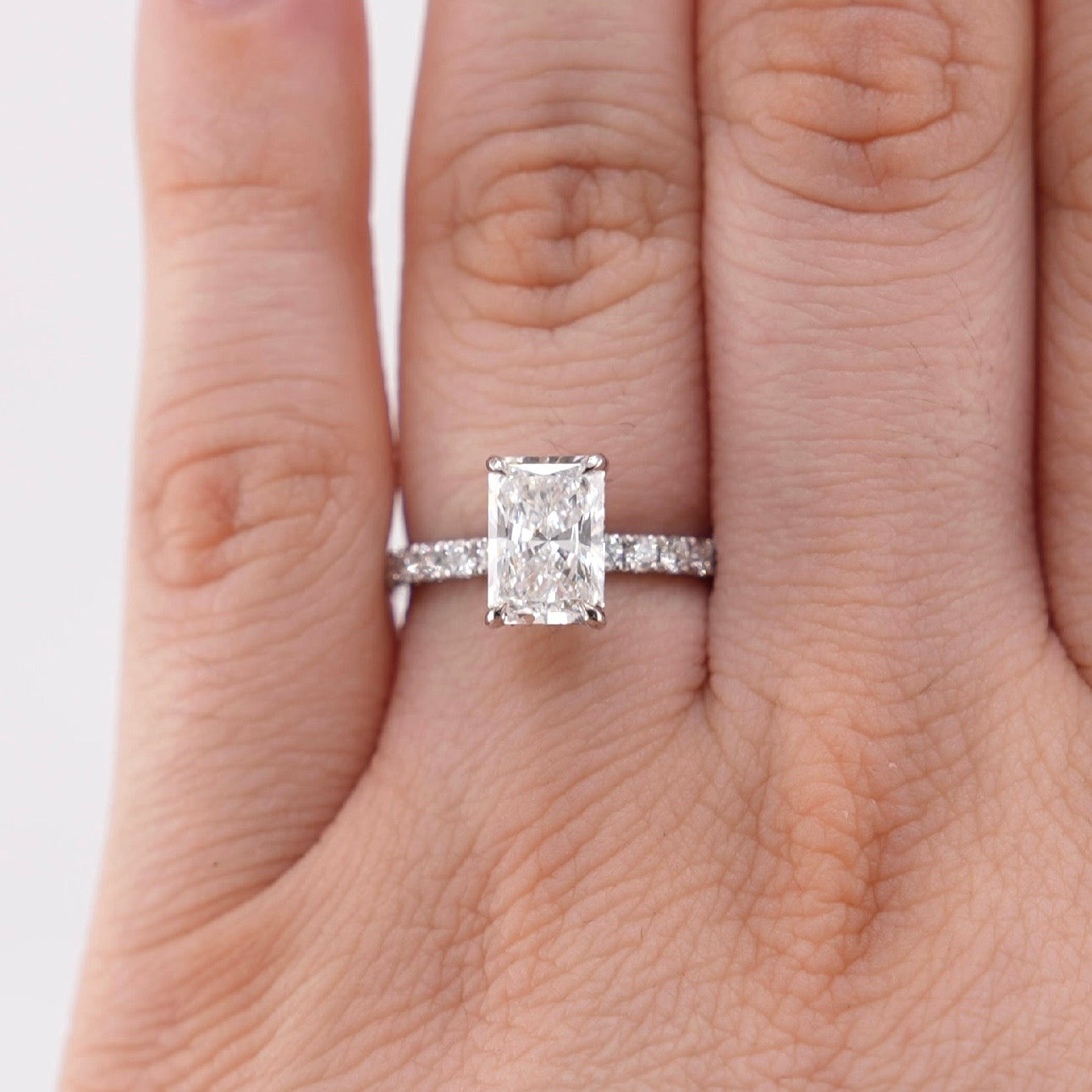 14k White Gold Radiant Lab Diamond Ring 2ct
