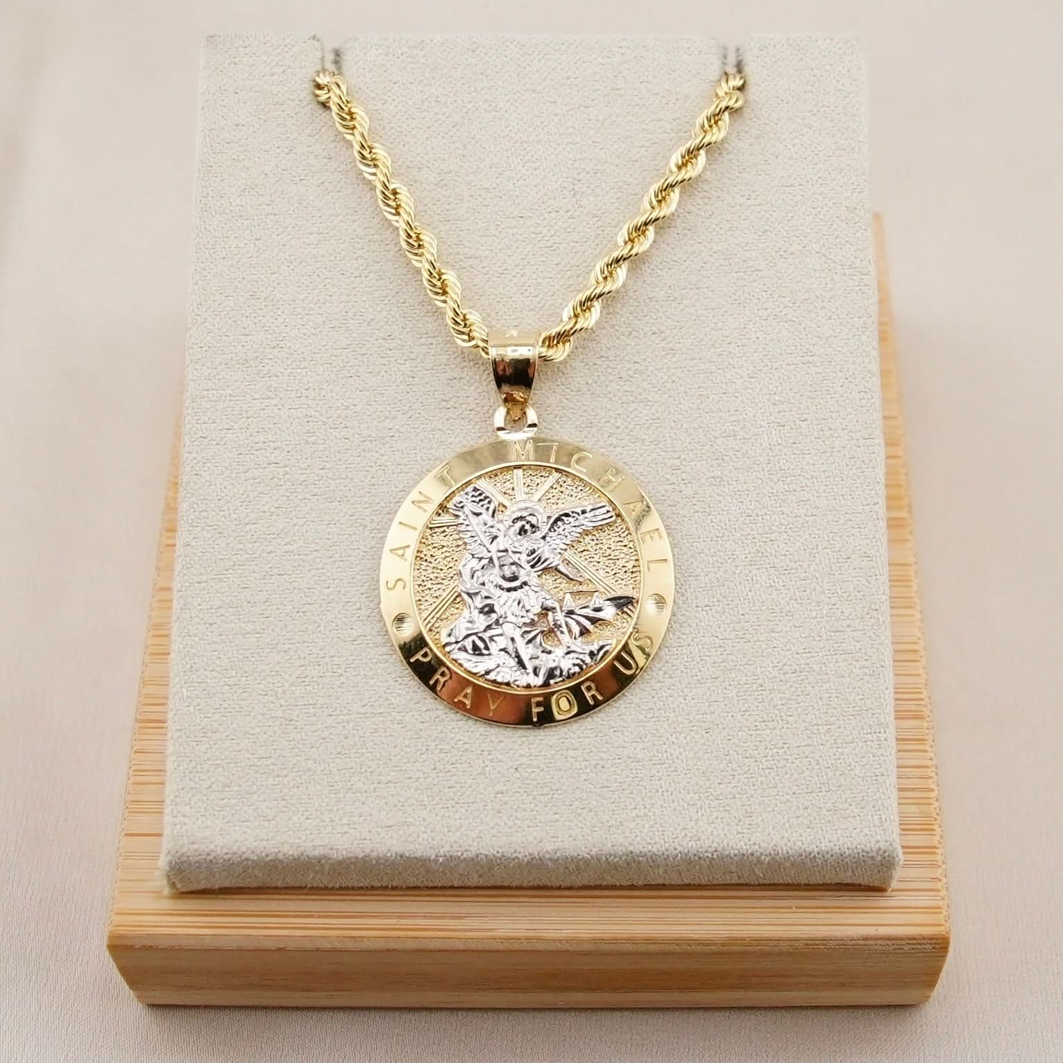 14k Gold Saint Michael Archangel Chain Set