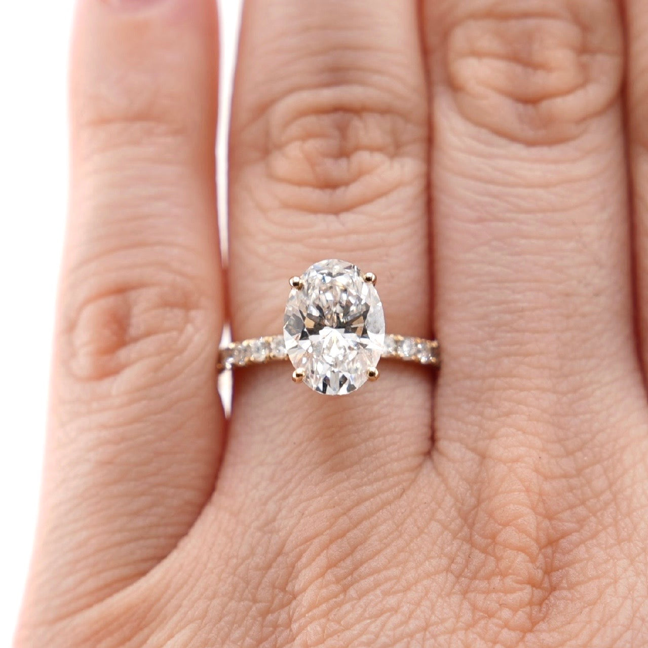 14k Gold Oval Lab Diamond Ring 3.08ct