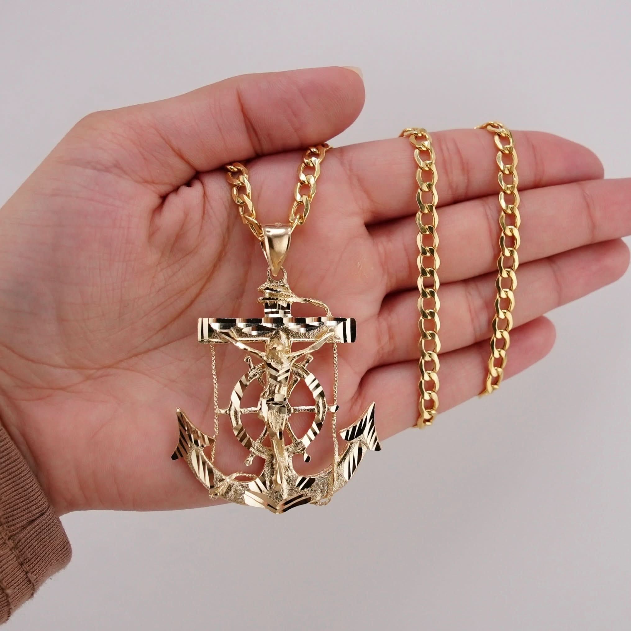 14k Gold Large Anchor Chain Set