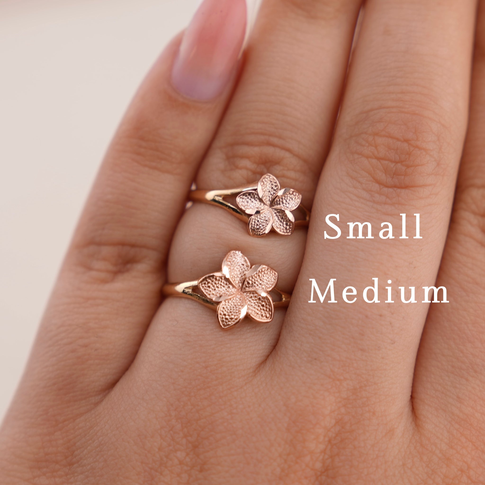 14k Gold Small 2 Tone Hibiscus Flower Ring
