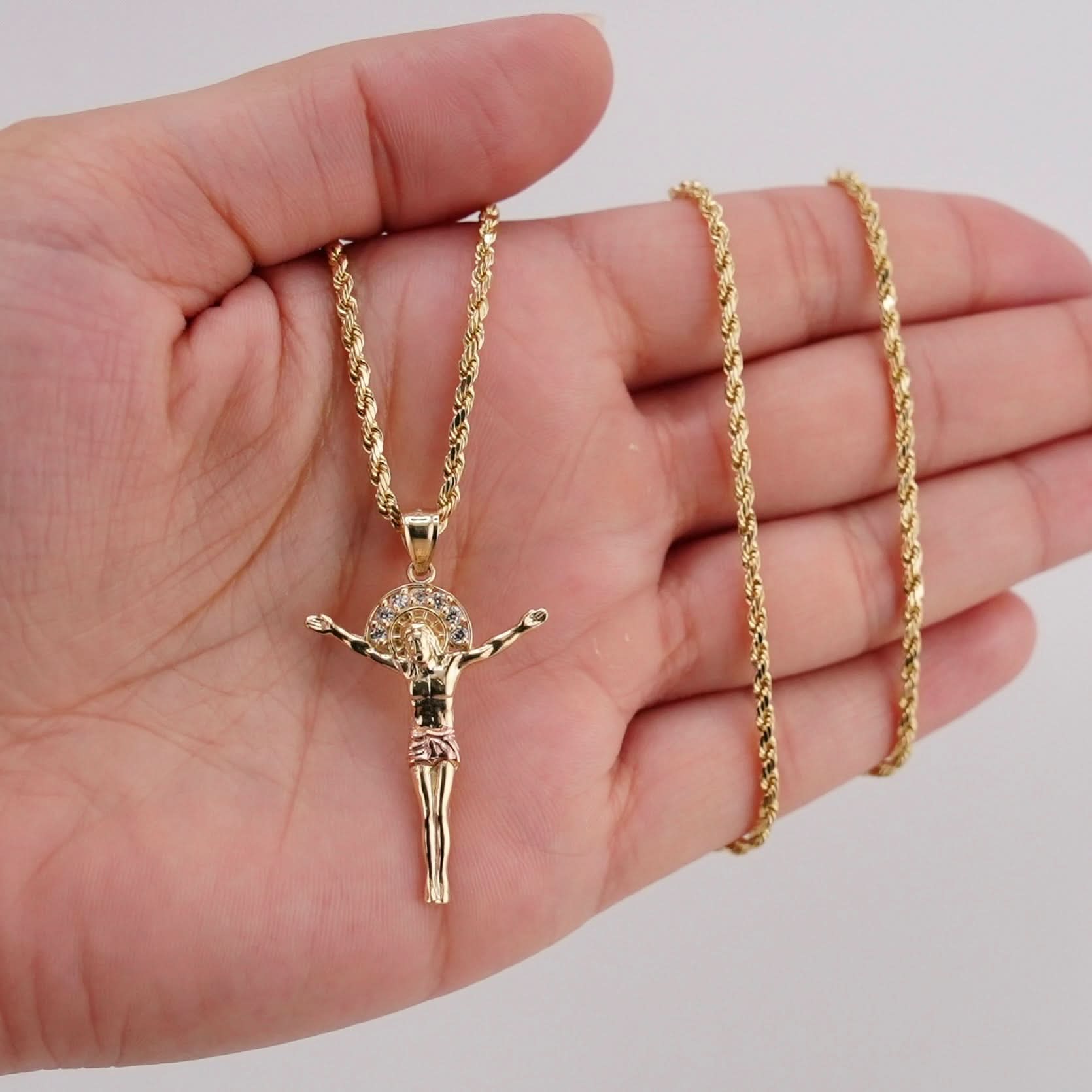14k Gold Small Jesus Chain Set