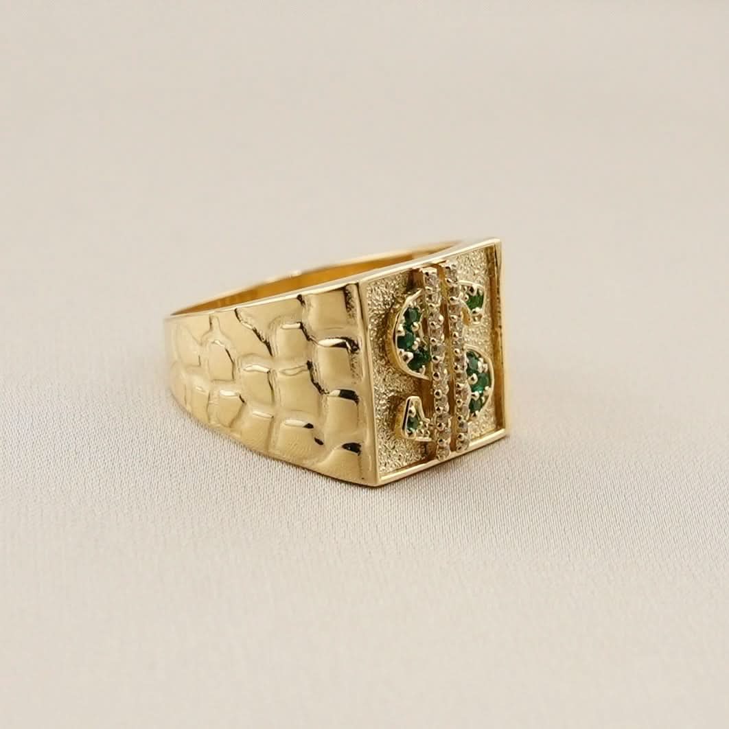14k Gold Money Sign Ring