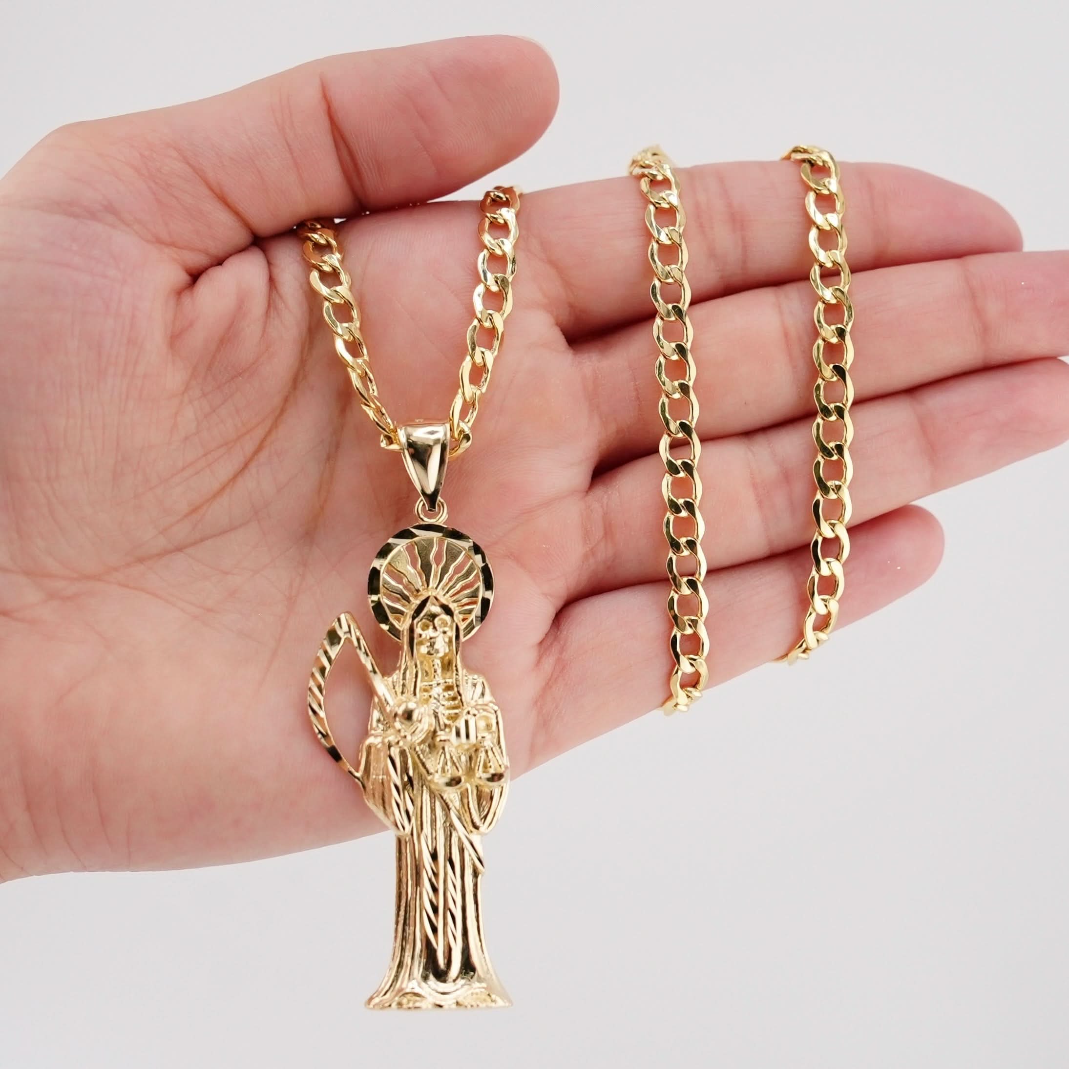 14k Gold Large Santa Muerte Chain Set