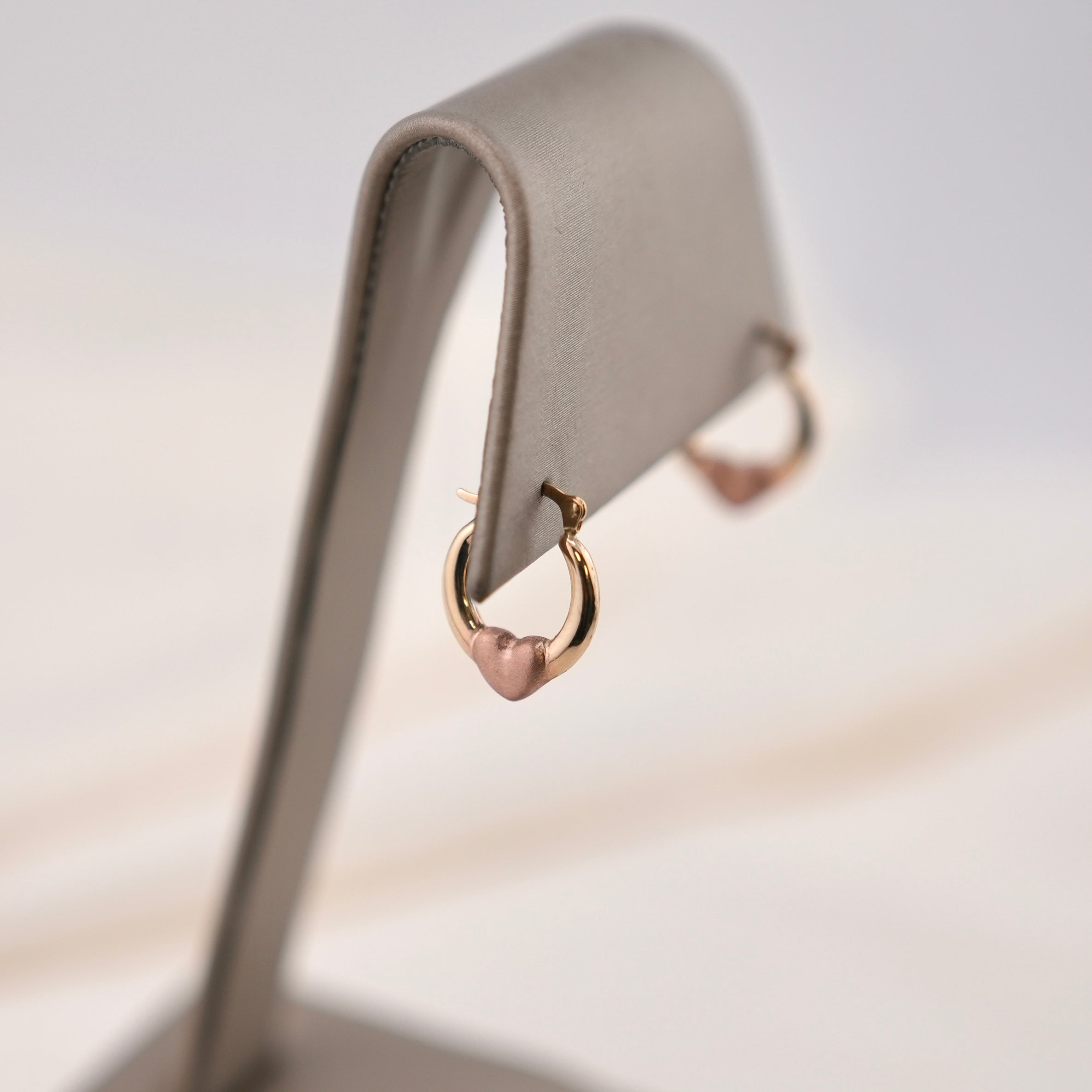 14k Gold Hollow Mini Heart Hoop Earrings