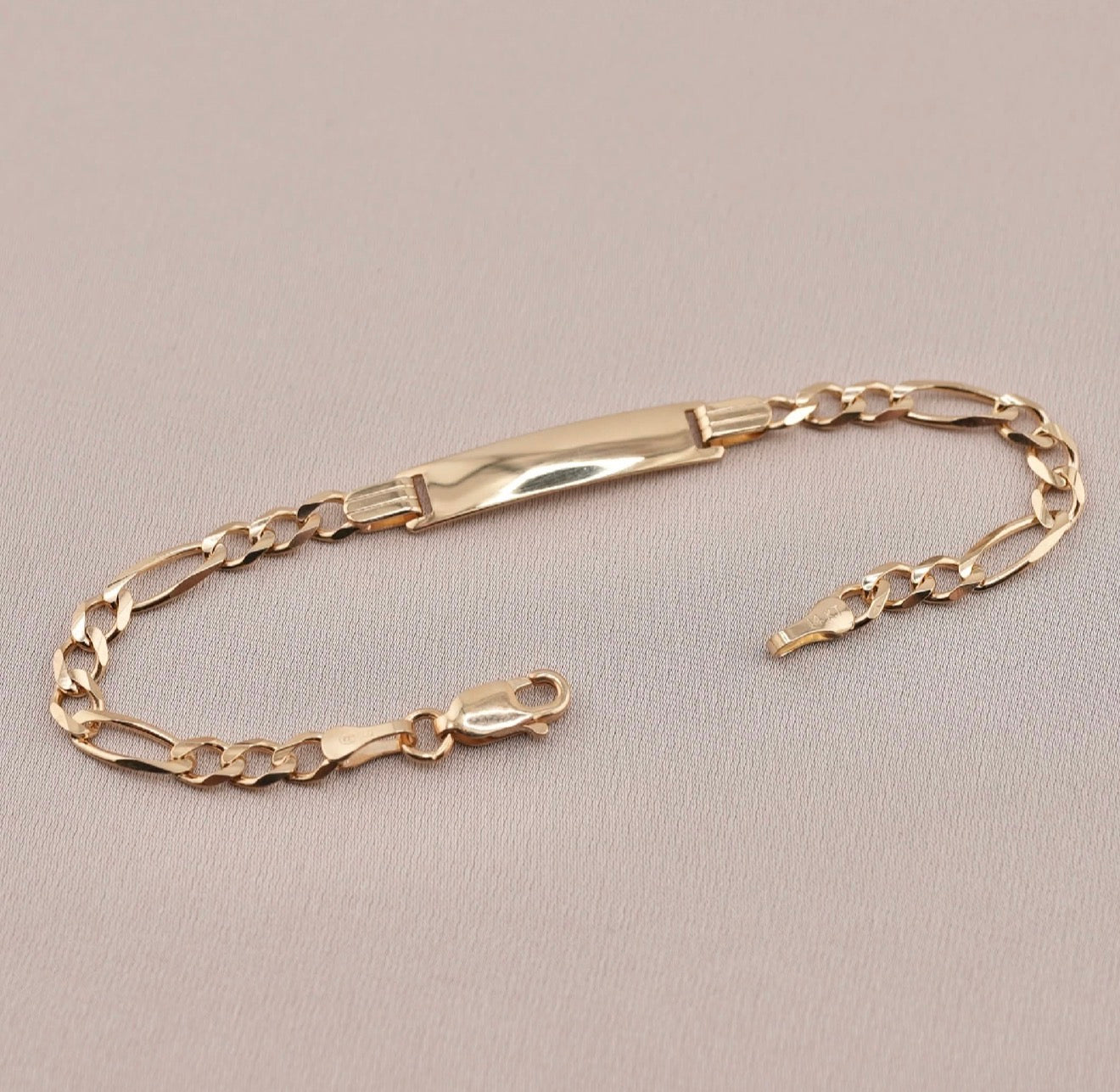14k Gold Baby Solid Figaro ID Bracelet 3.9mm