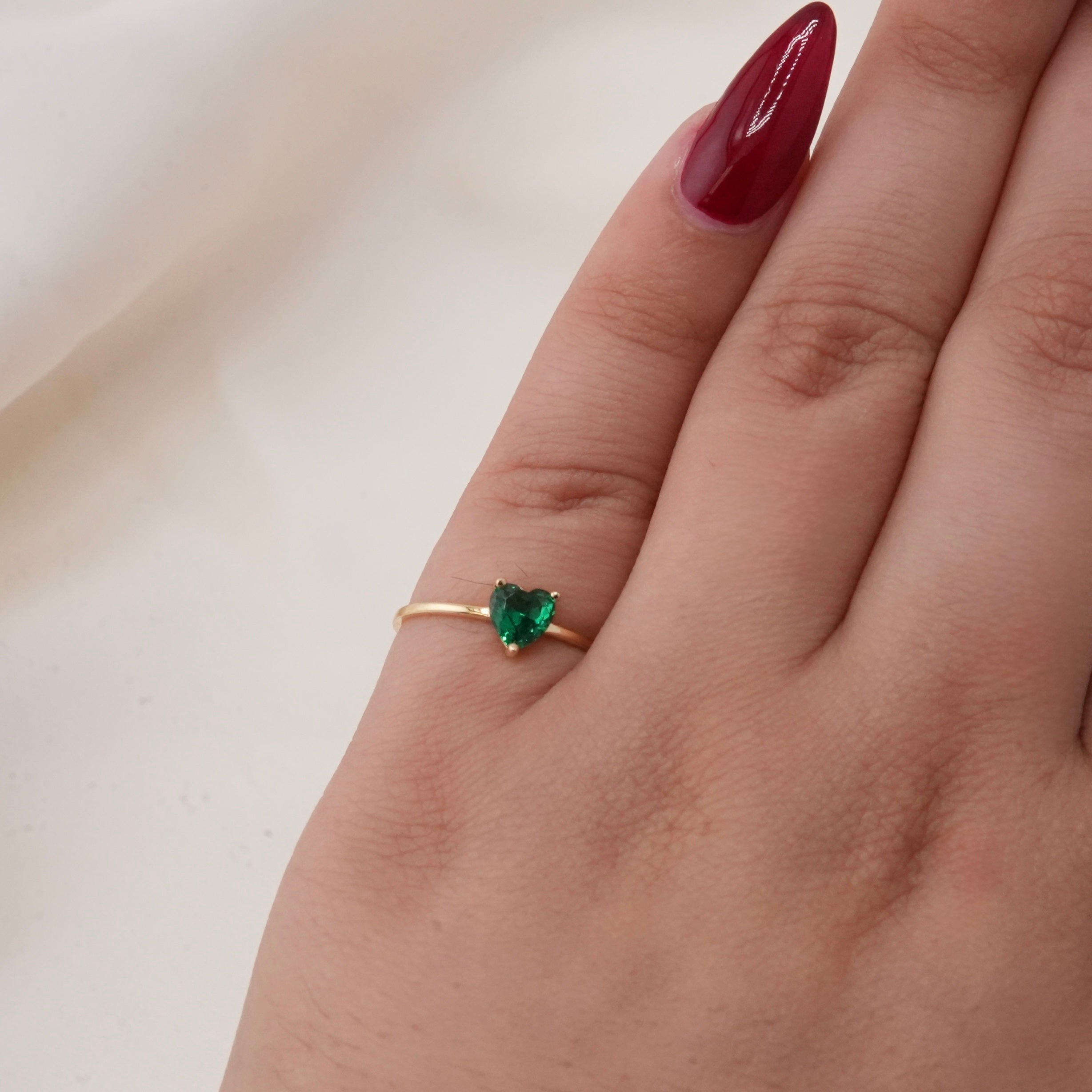 14k Gold Green Heart Earrings & Ring Set