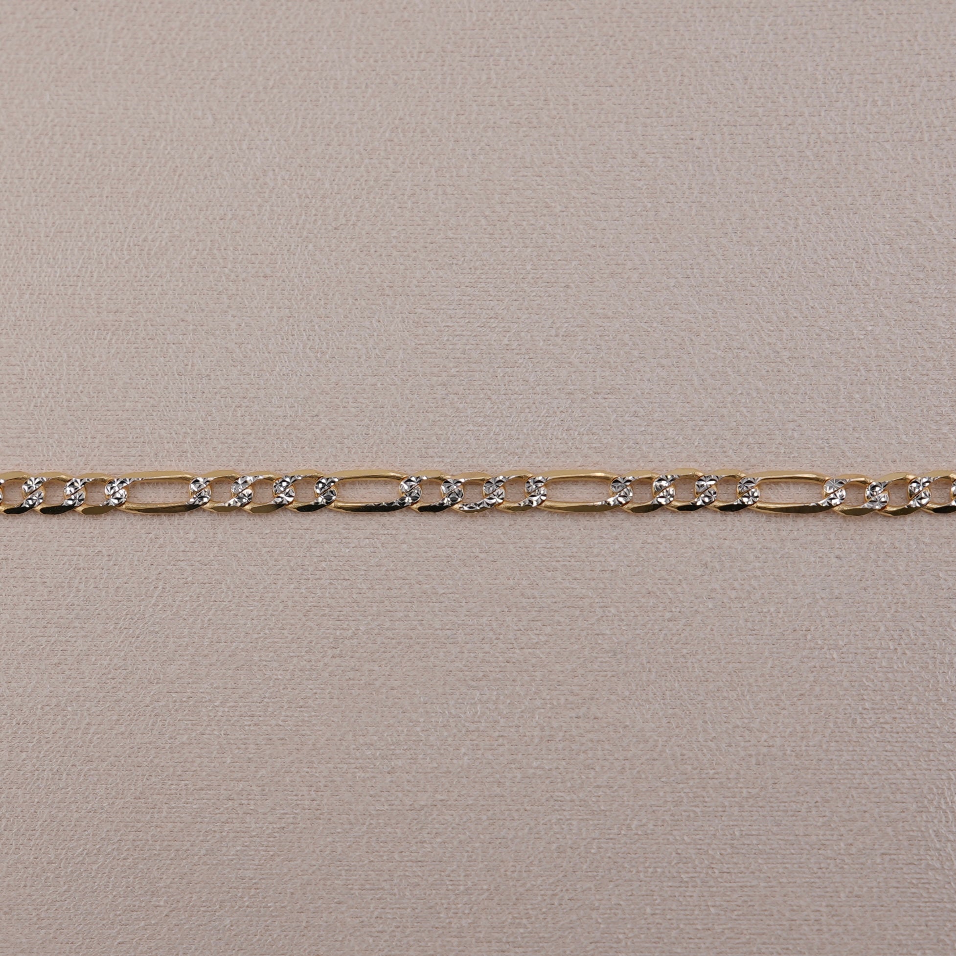 14k Gold White Pave Figaro Bracelet 4.8mm